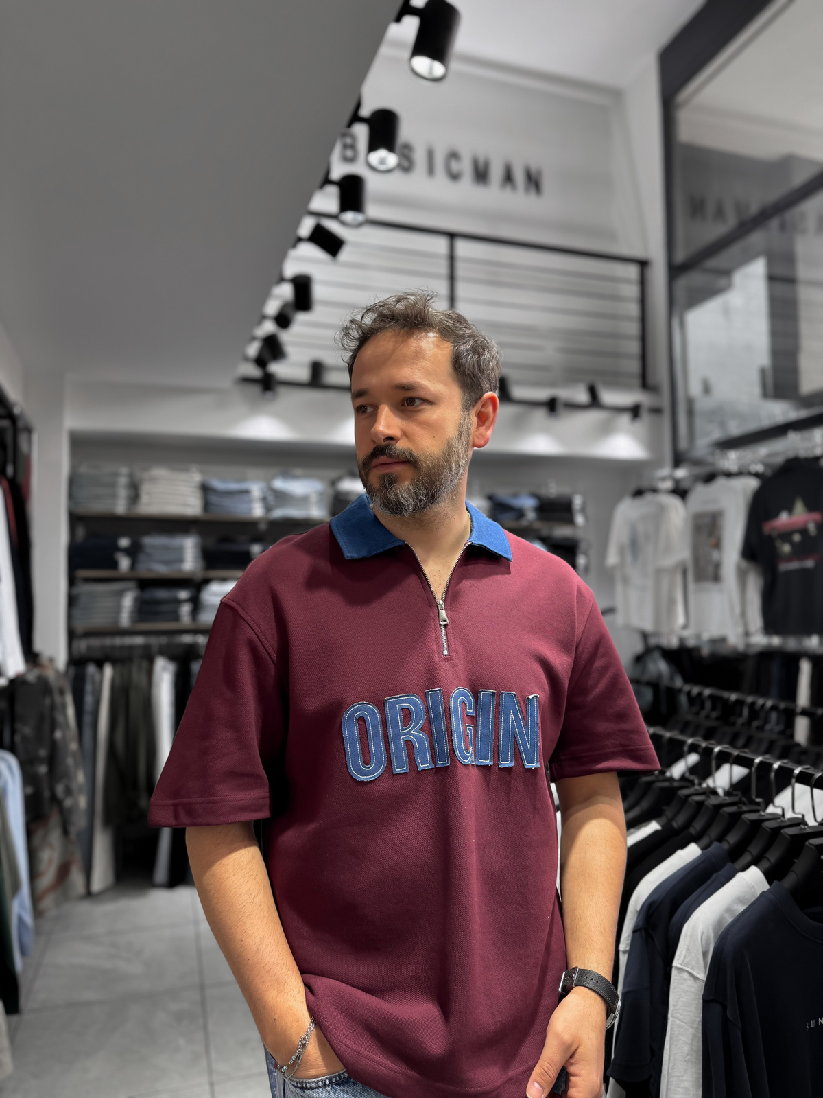 Bordo Origin Patchli Kot Yaka T-Shirt RES-1095
