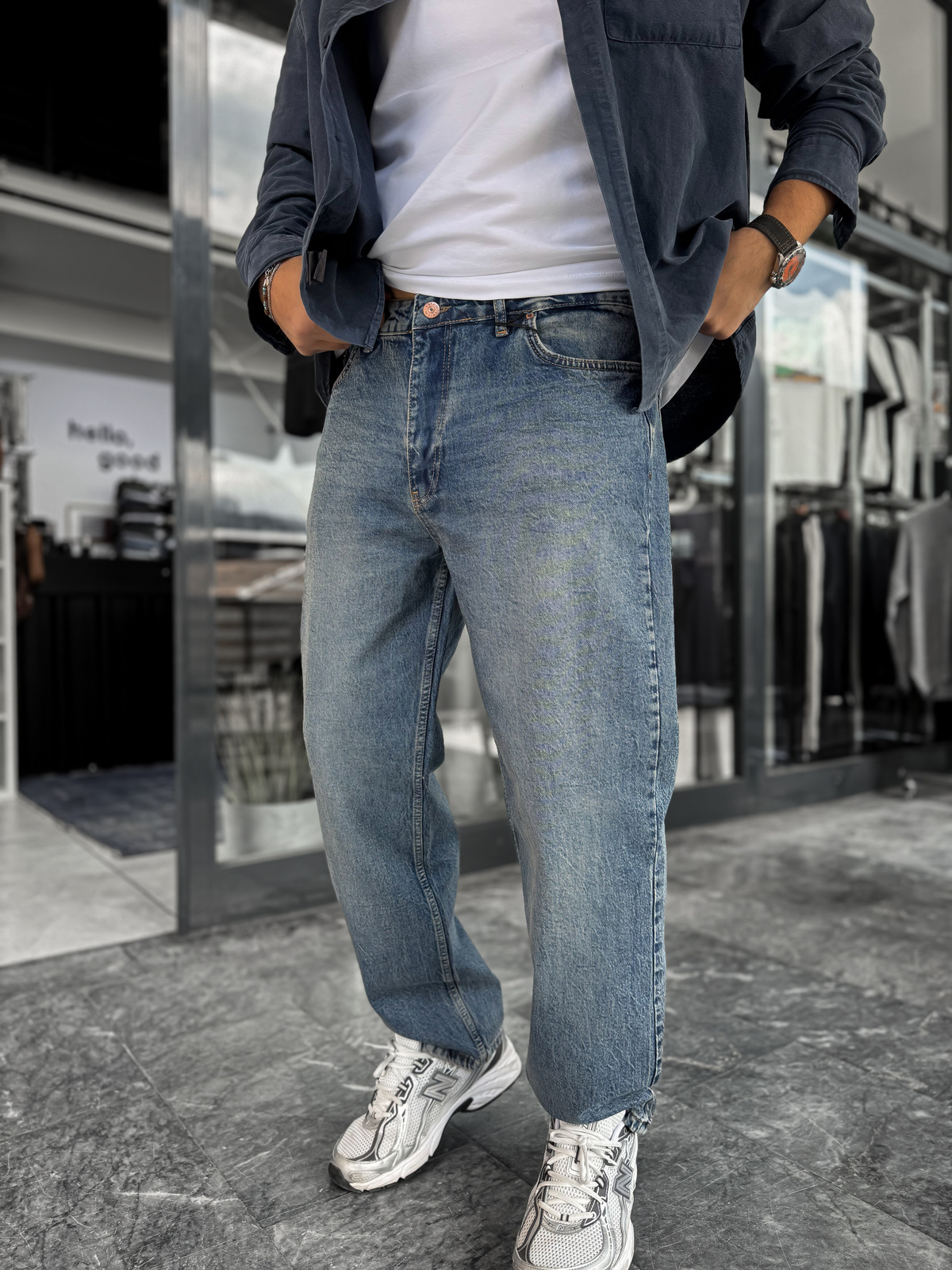 Koyu Mavi Yıkamalı Basic Baggy Jean C-6587/6241