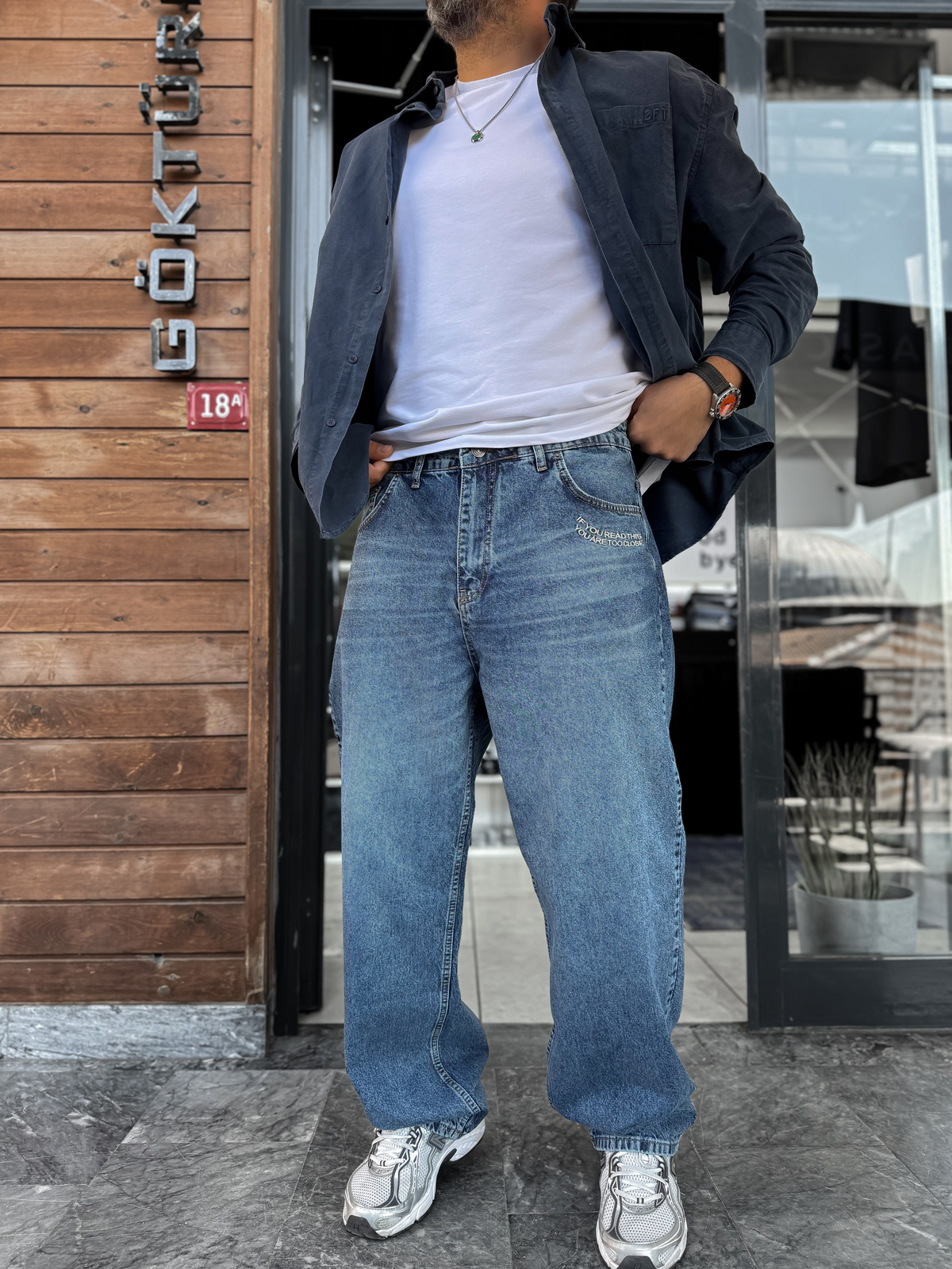 Mavi Close Nakışlı Yıkamalı Baggy Jean C-6657