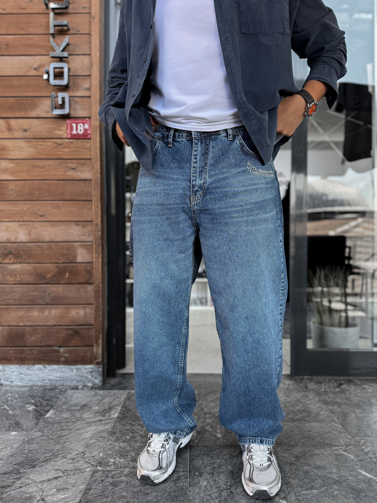 Mavi Close Nakışlı Yıkamalı Baggy Jean C-6657