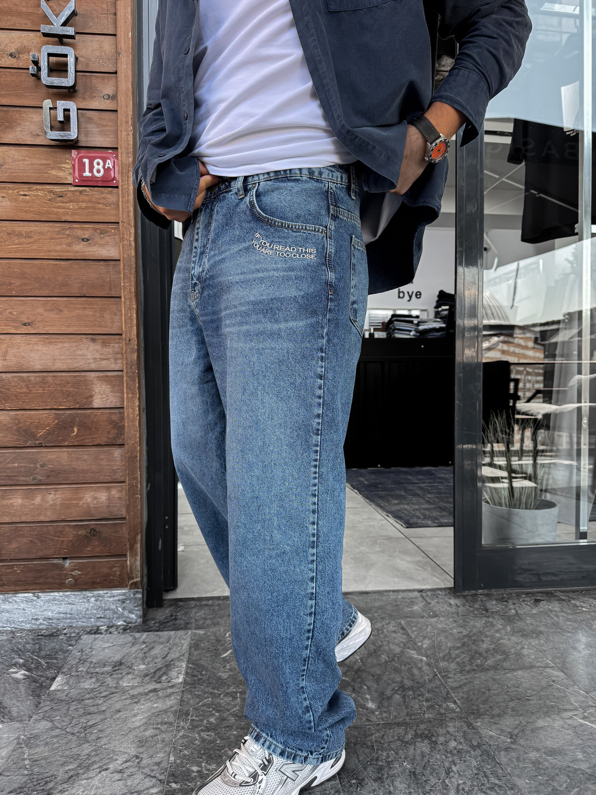 Mavi Close Nakışlı Yıkamalı Baggy Jean C-6657