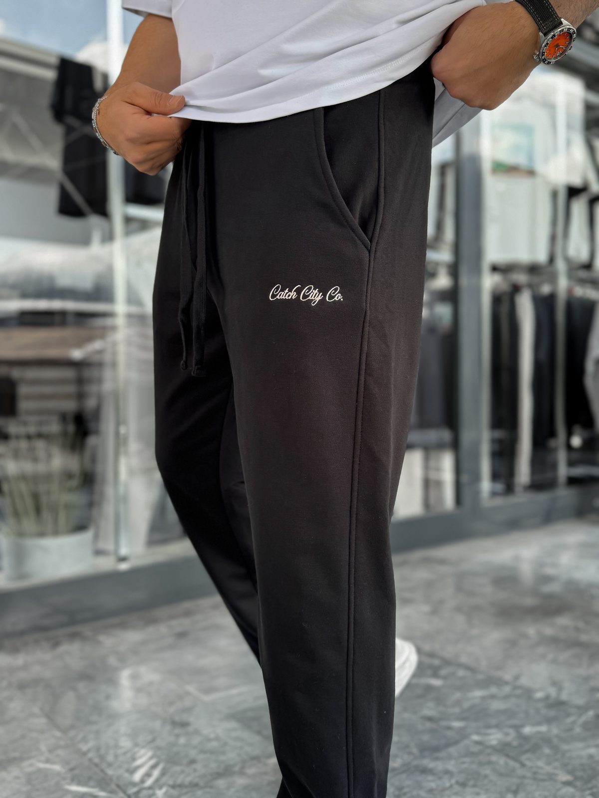 Siyah Nakışlı Baggy Eşofman C-6620