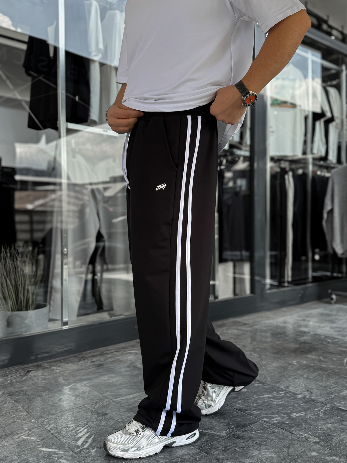 Siyah Çift Şeritli Baggy Eşofman JJ-178