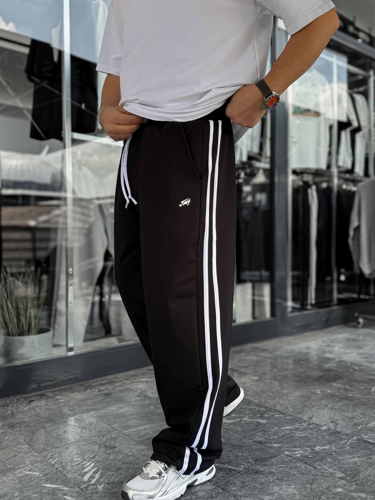 Siyah Çift Şeritli Baggy Eşofman JJ-178