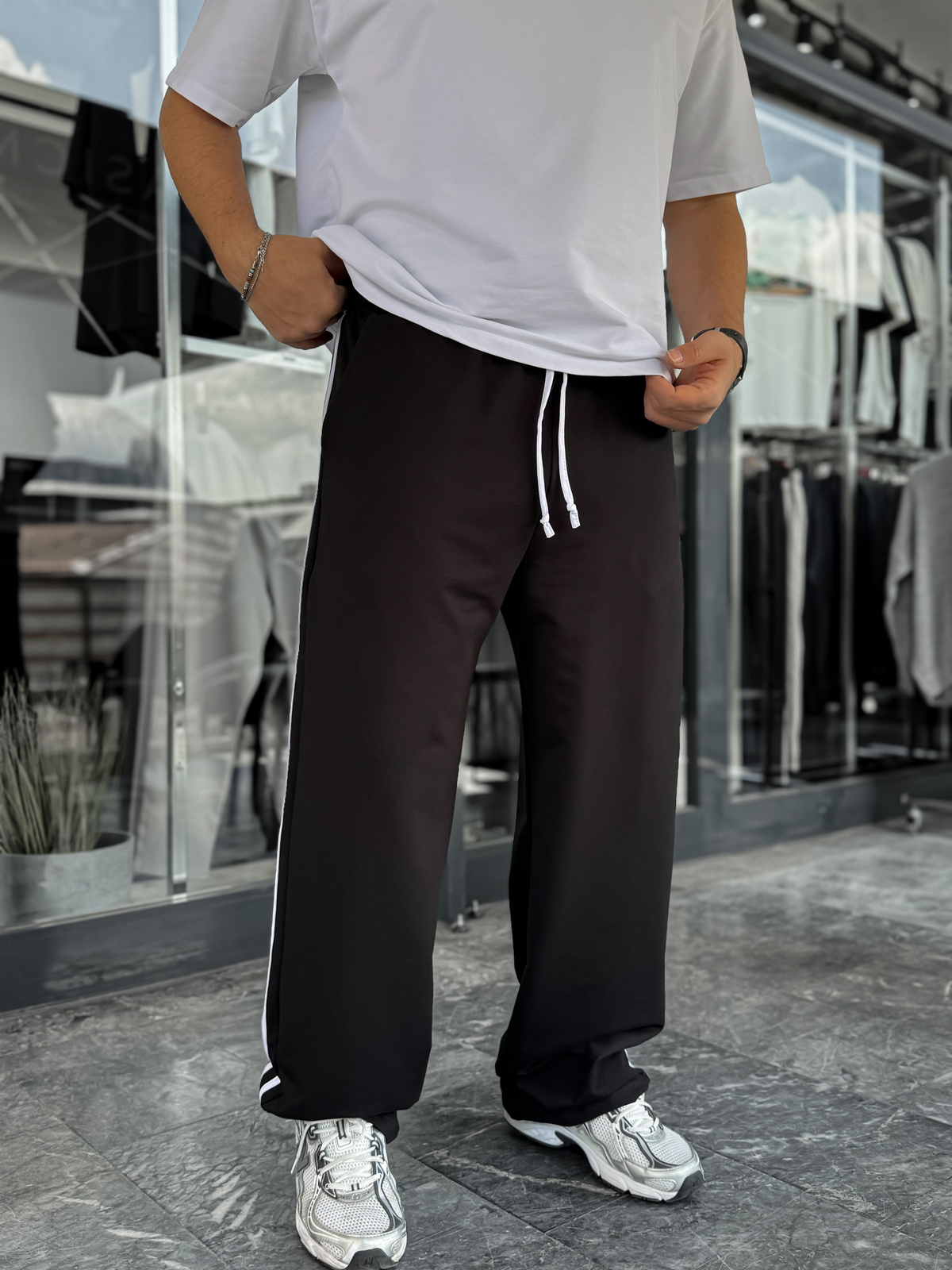 Siyah Çift Şeritli Baggy Eşofman JJ-178