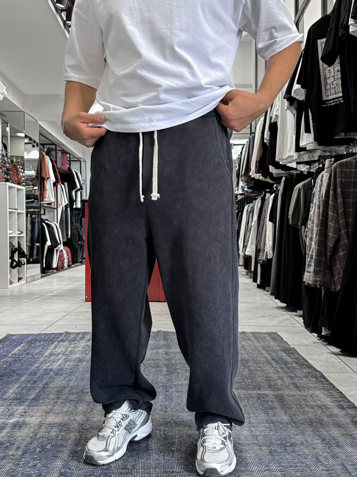 Siyah Basic Yıkamalı Boru Paça Eşofman ES-80-30
