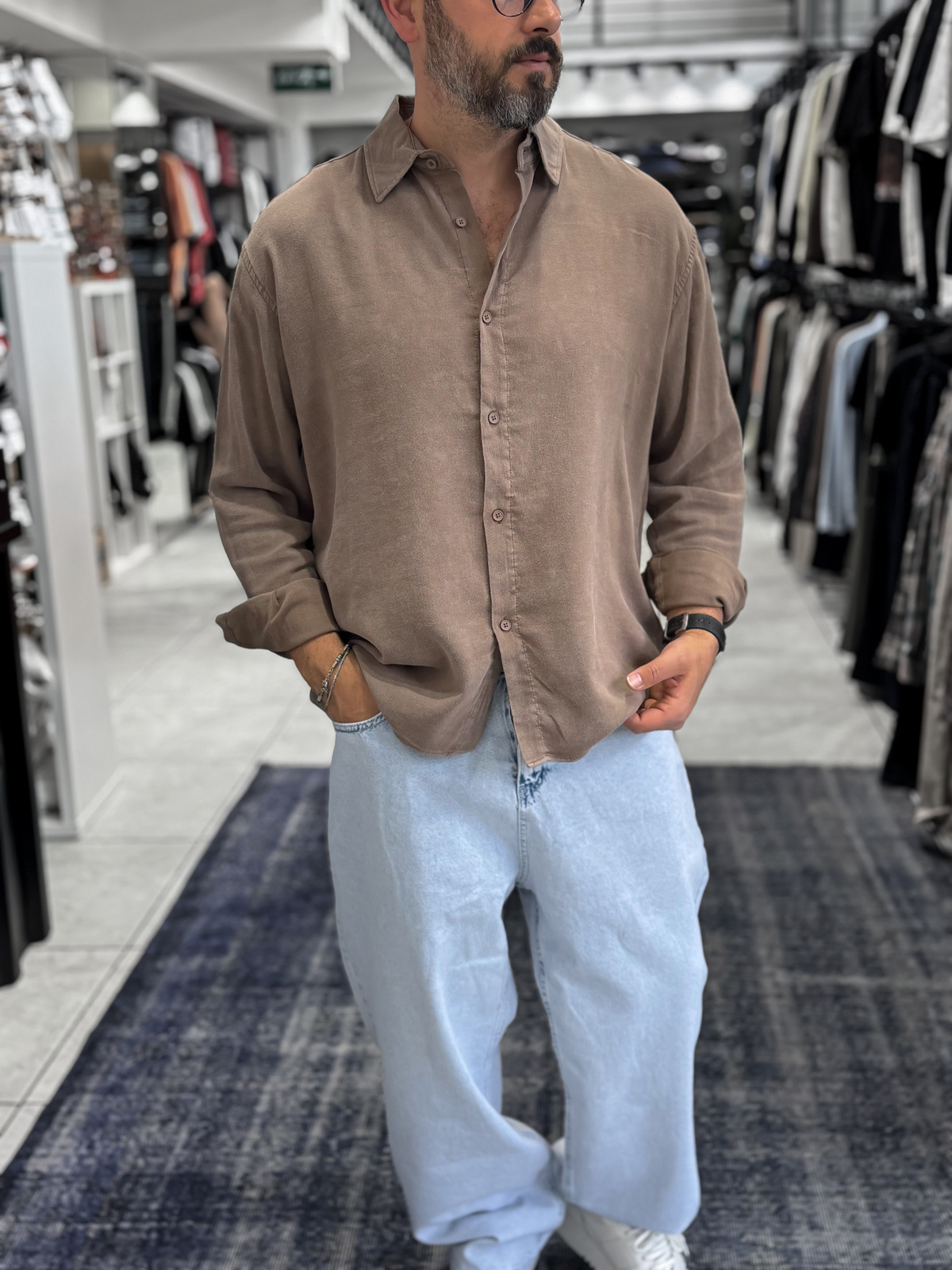 Kahve Yıkamalı Basic Gömlek ES-40-62