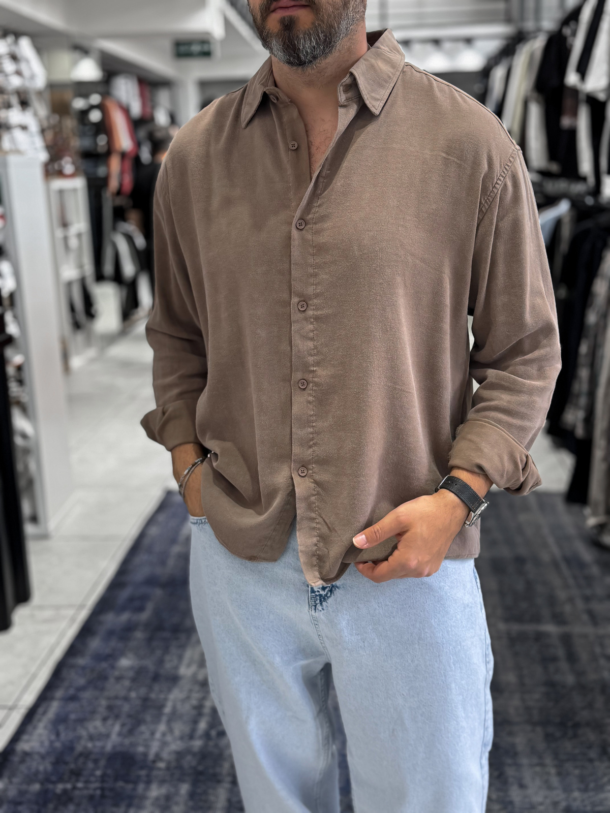 Kahve Yıkamalı Basic Gömlek ES-40-62