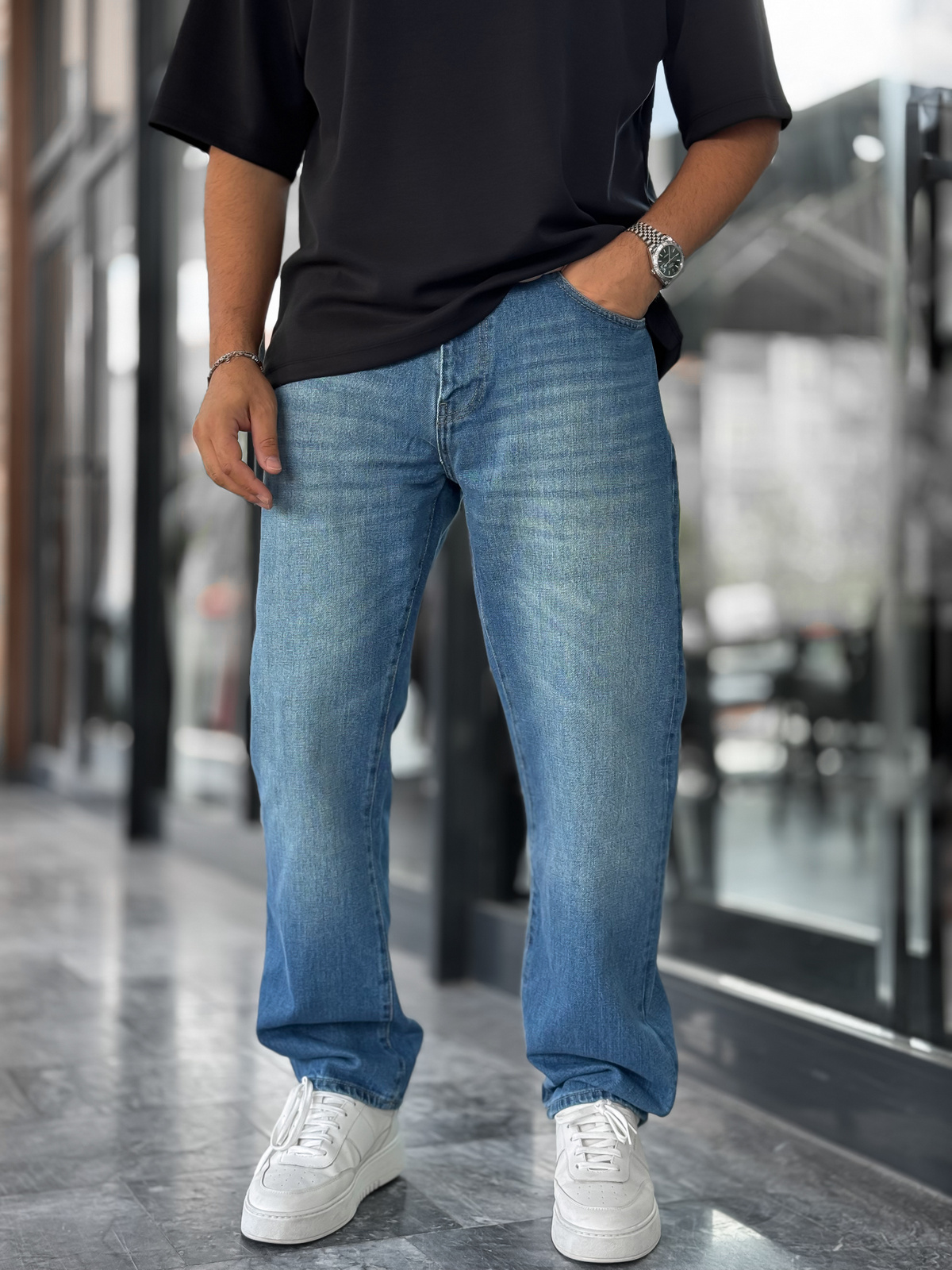 Mavi Efektli Yıkamalı Baggy Jean GJ-17151/17186-7