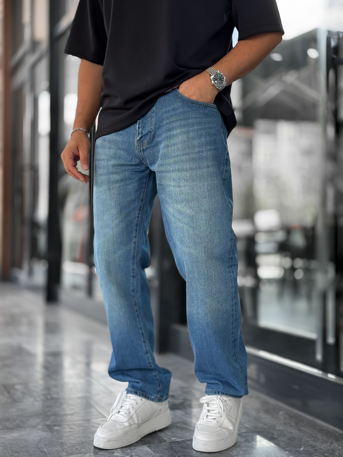 Mavi Efektli Yıkamalı Baggy Jean GJ-17151/17186-7