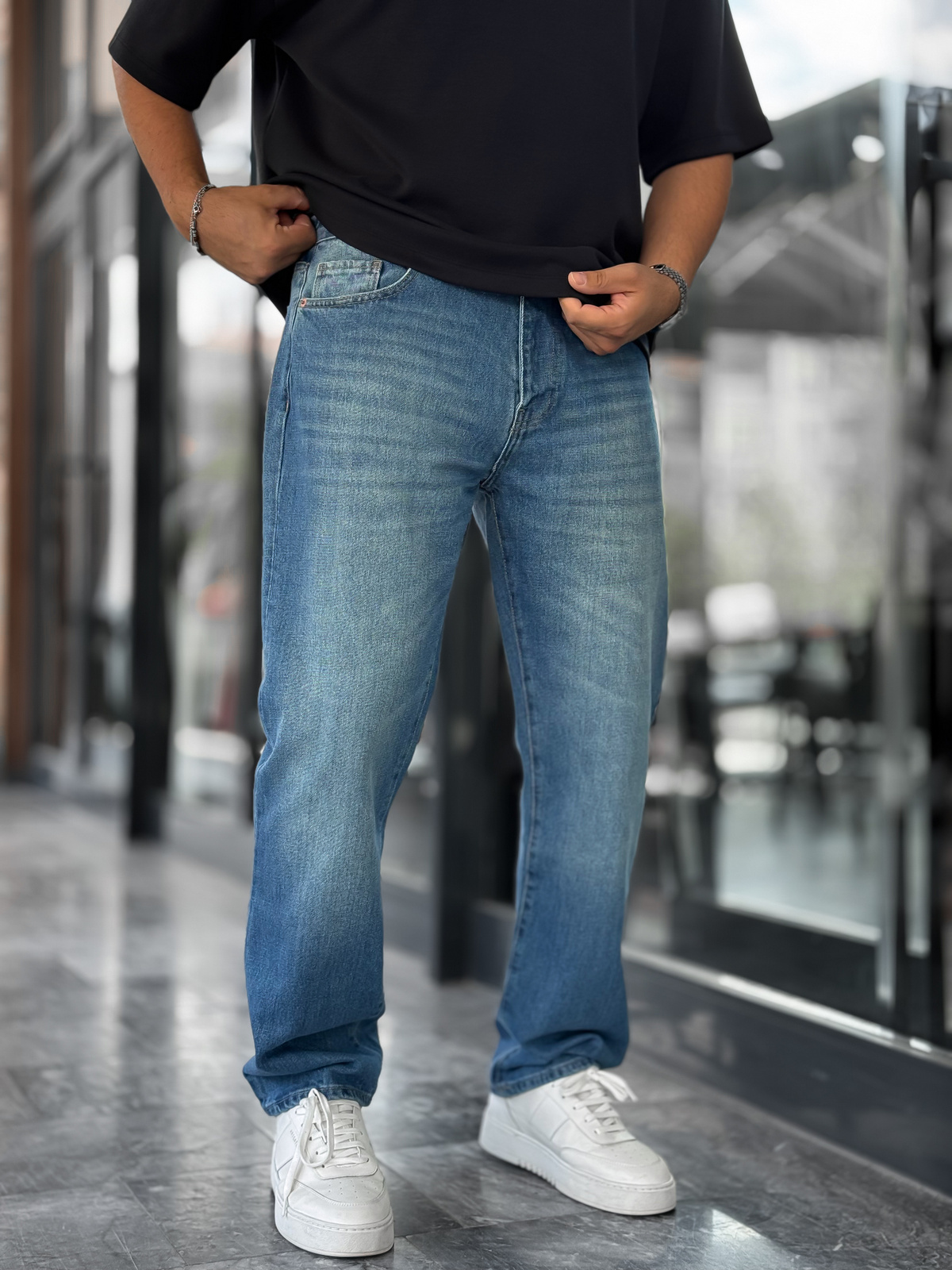 Mavi Efektli Yıkamalı Baggy Jean GJ-17151/17186-7