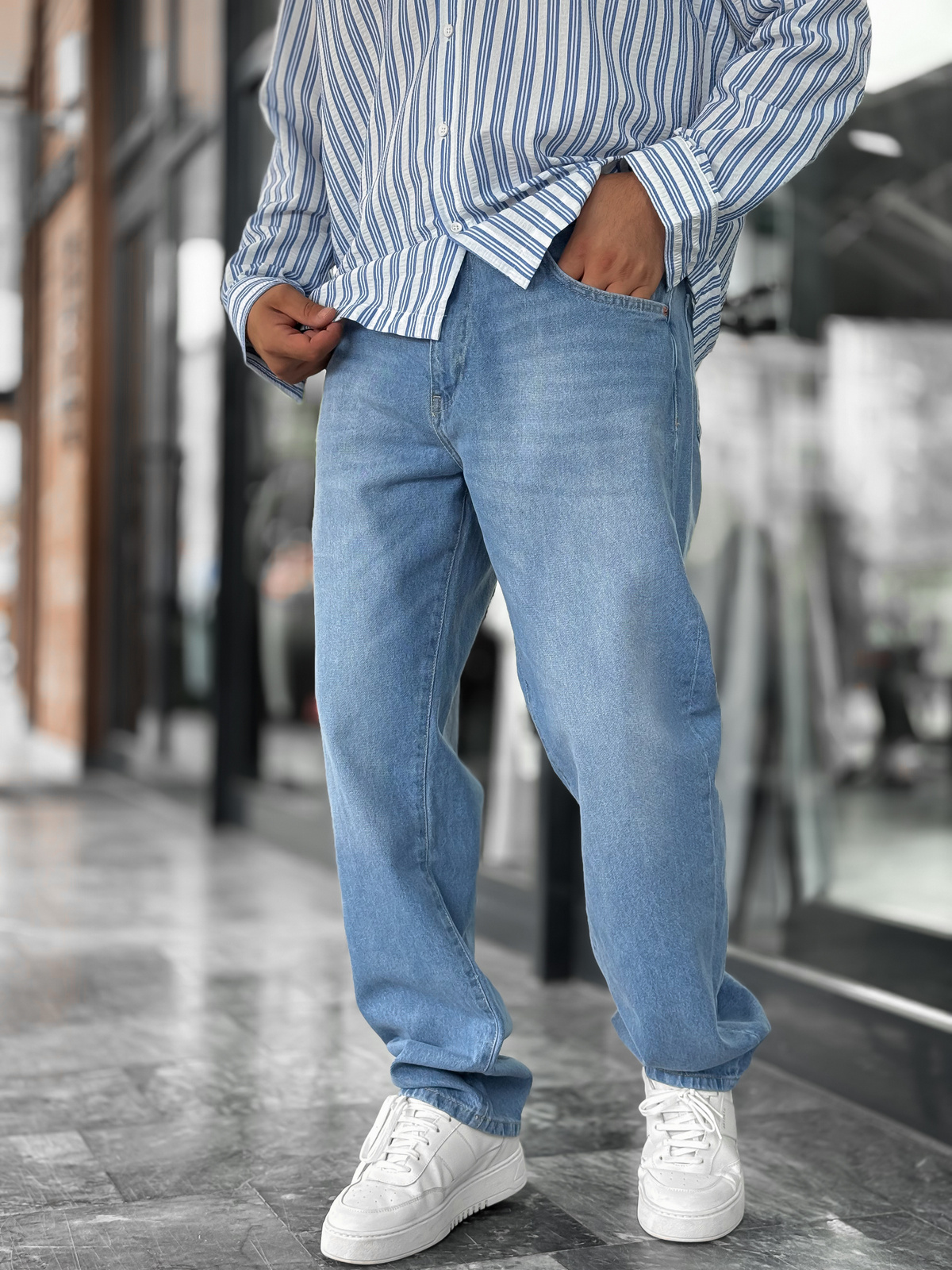 Açık Mavi Efektli Yıkamalı Baggy Jean GJ-17151/17186-7