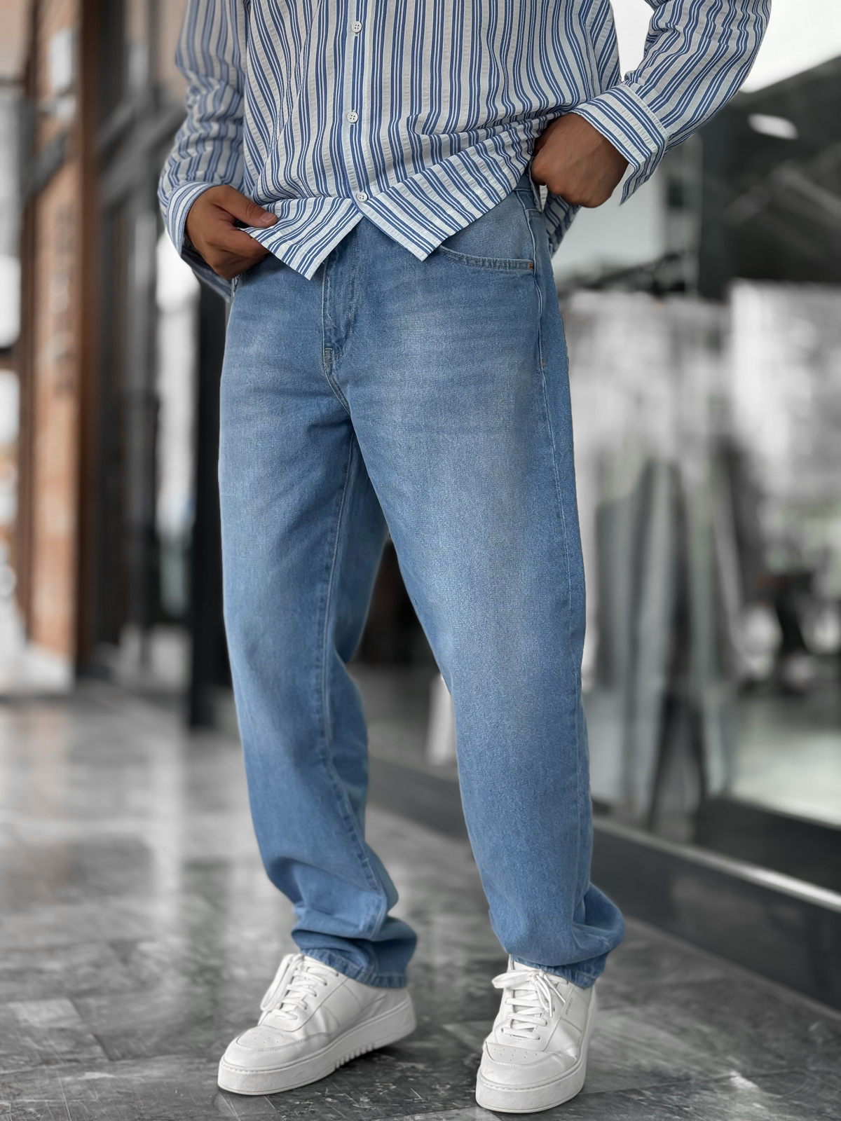 Açık Mavi Efektli Yıkamalı Baggy Jean GJ-17151/17186-7