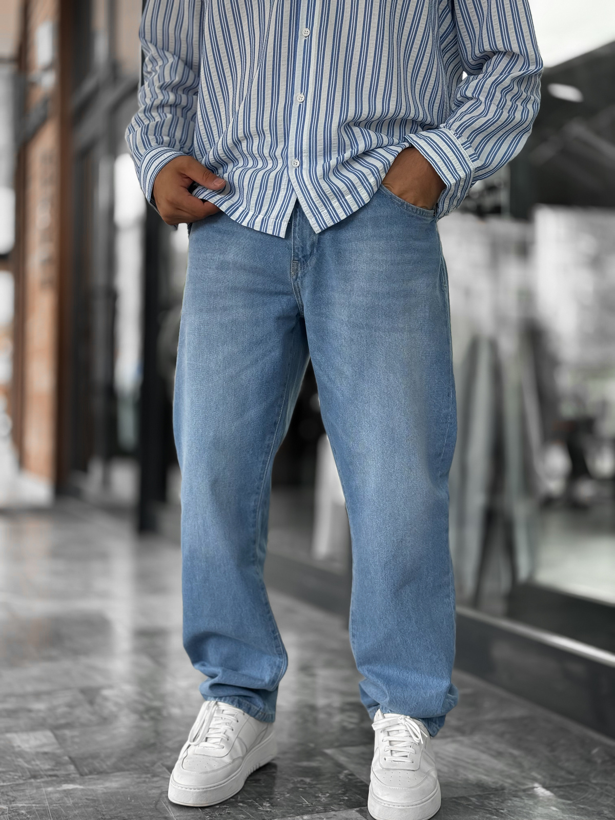 Açık Mavi Efektli Yıkamalı Baggy Jean GJ-17151/17186-7