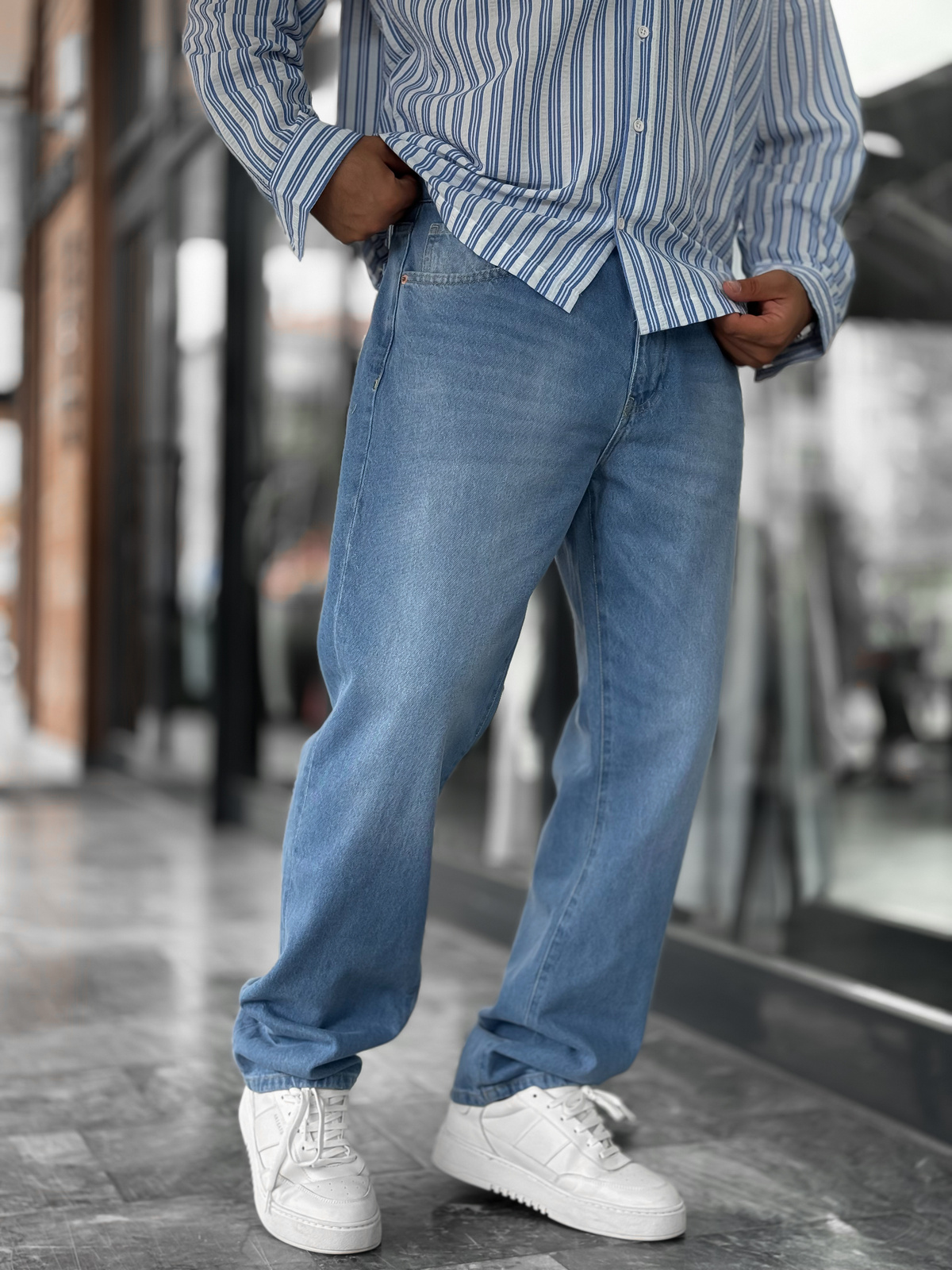 Açık Mavi Efektli Yıkamalı Baggy Jean GJ-17151/17186-7