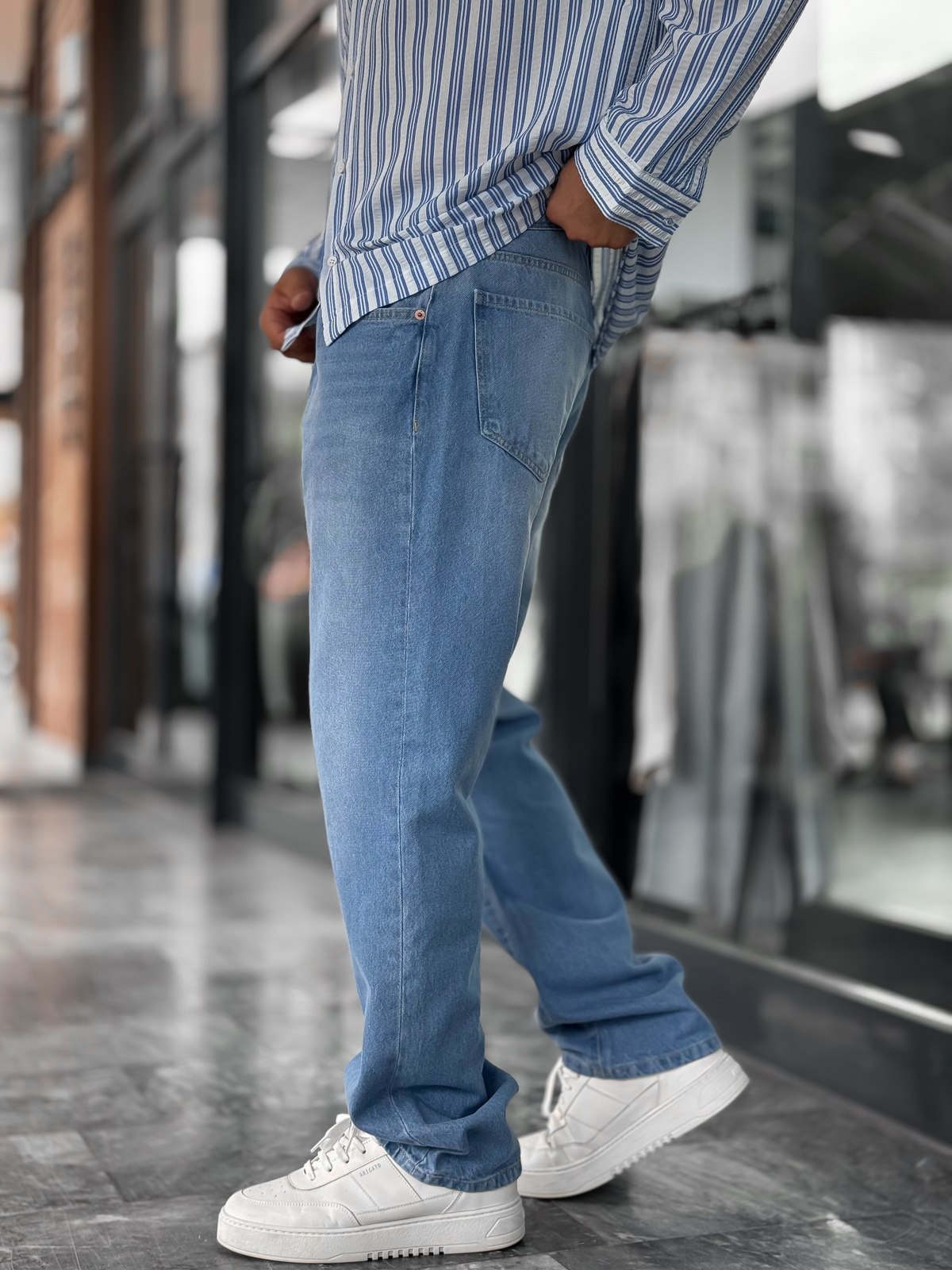 Açık Mavi Efektli Yıkamalı Baggy Jean GJ-17151/17186-7