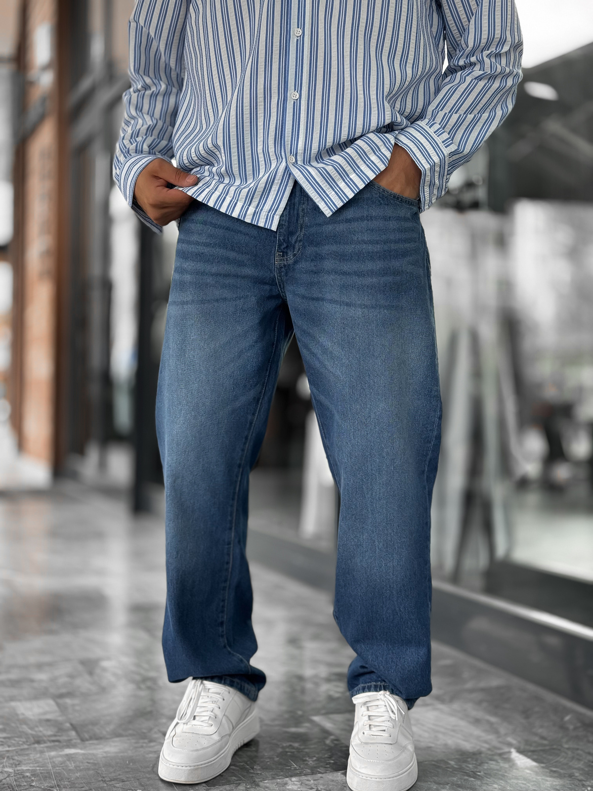 Koyu Mavi Efektli Yıkamalı Baggy Jean GJ-17151/17186-7