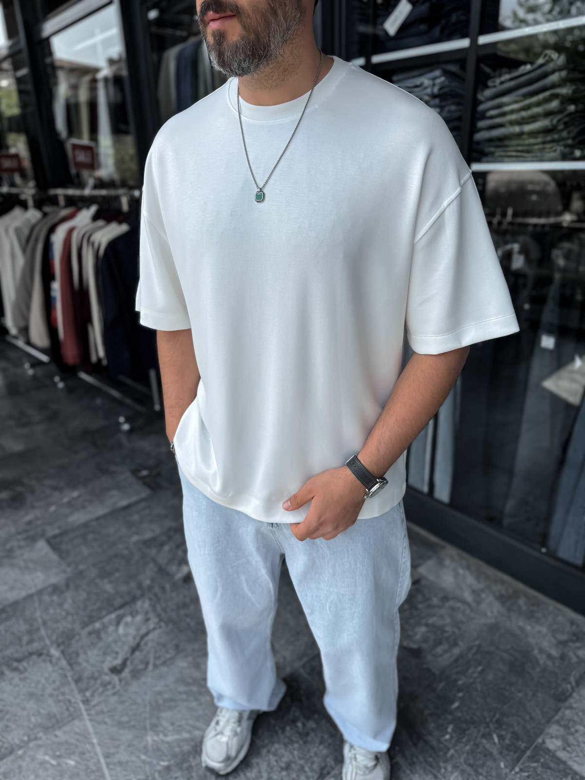 Beyaz Basic Modal Kumaş Oversize T-Shirt BY-0002