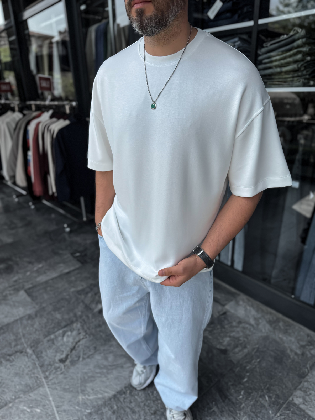 Beyaz Basic Modal Kumaş Oversize T-Shirt BY-0002