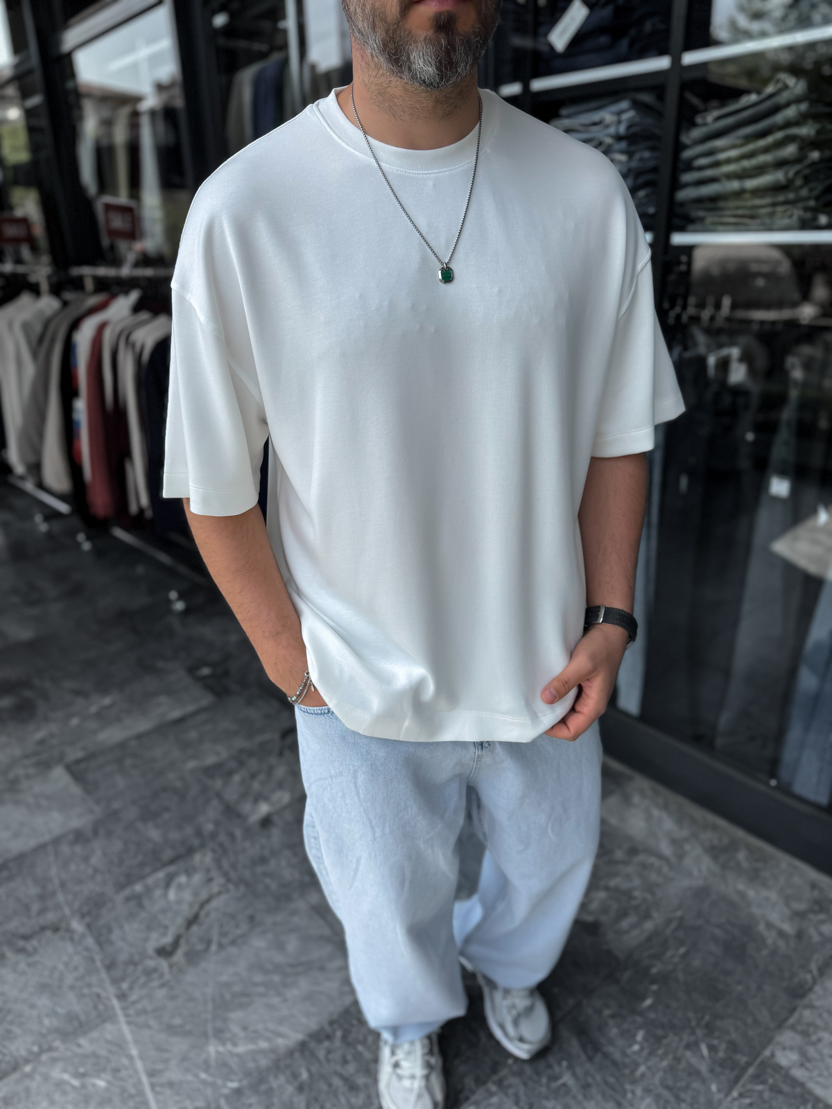 Beyaz Basic Modal Kumaş Oversize T-Shirt BY-0002