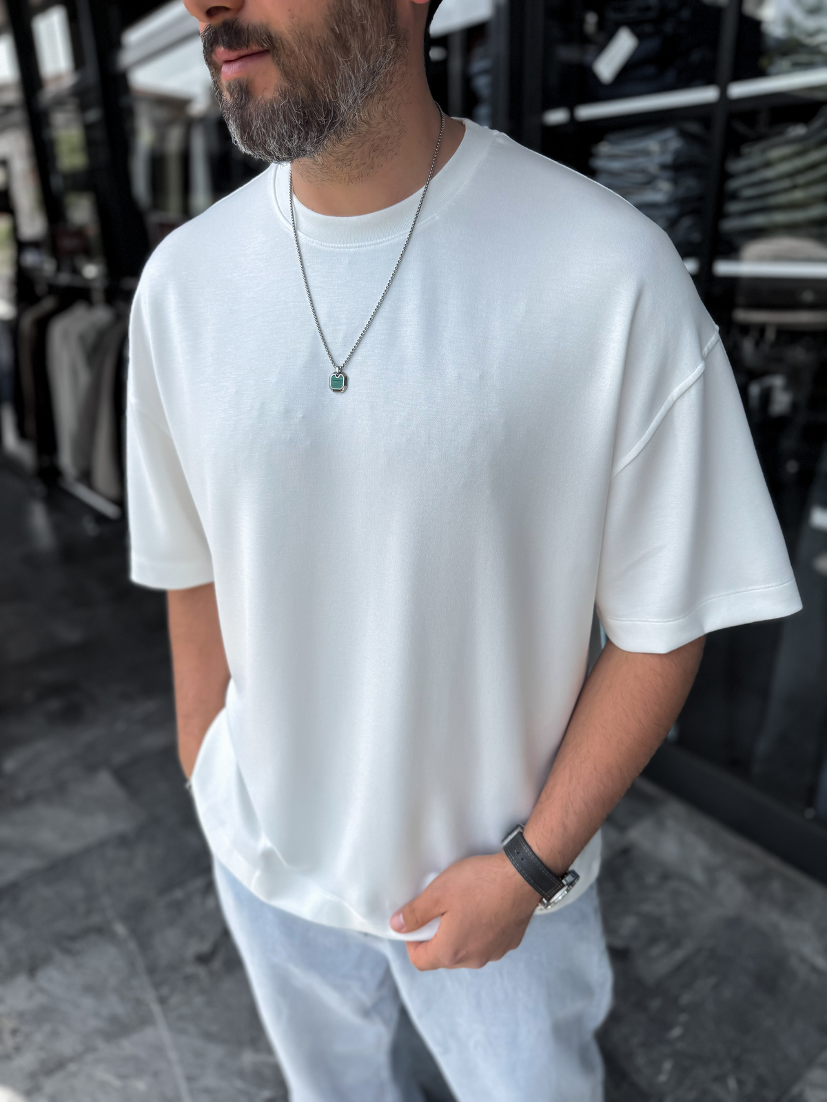Beyaz Basic Modal Kumaş Oversize T-Shirt BY-0002