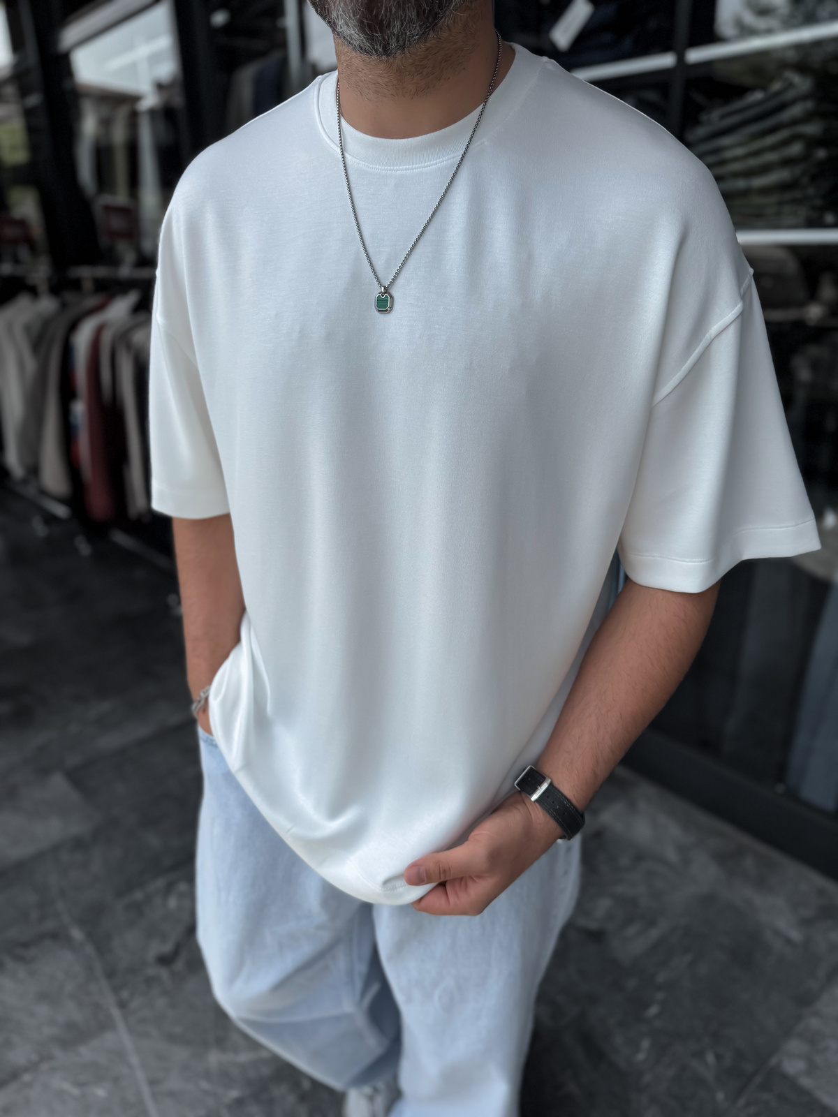 Beyaz Basic Modal Kumaş Oversize T-Shirt BY-0002
