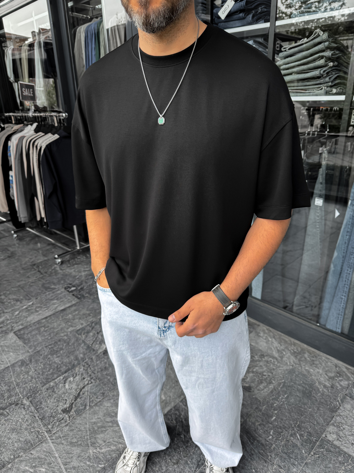Siyah Basic Modal Kumaş Oversize T-Shirt BY-0002