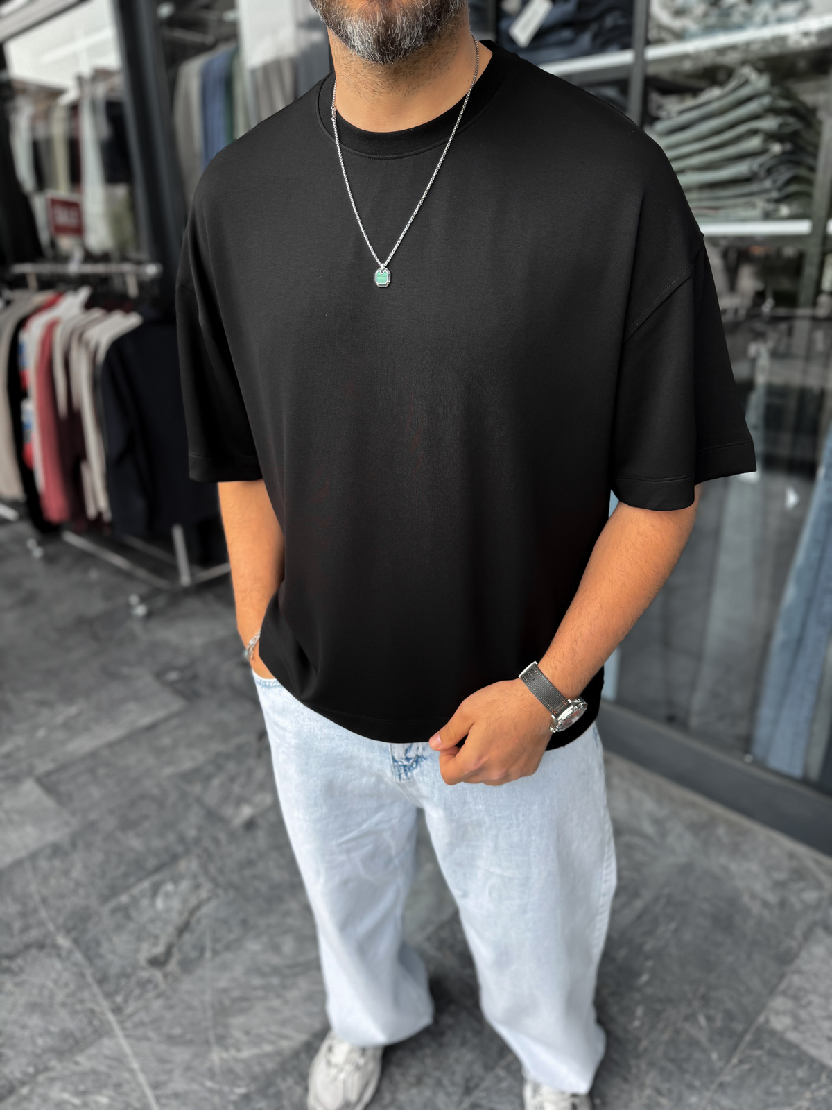 Siyah Basic Modal Kumaş Oversize T-Shirt BY-0002