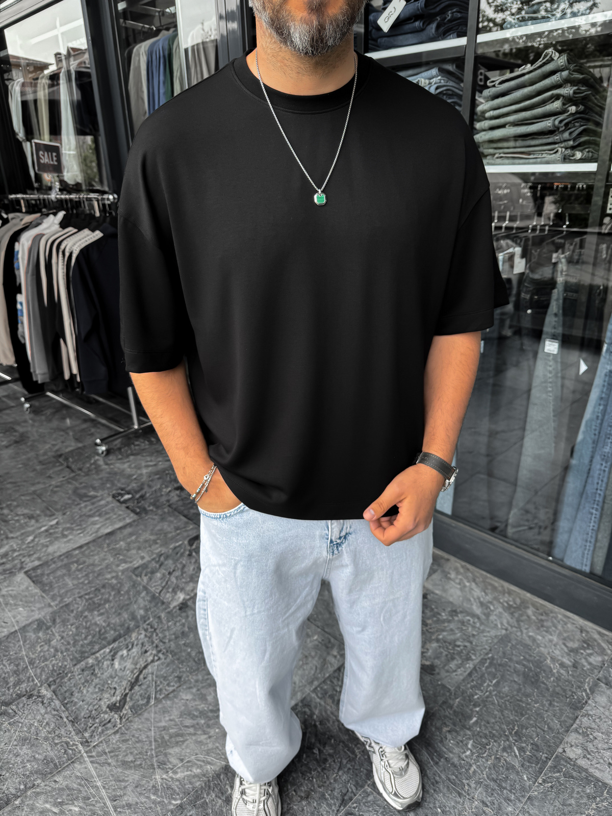 Siyah Basic Modal Kumaş Oversize T-Shirt BY-0002