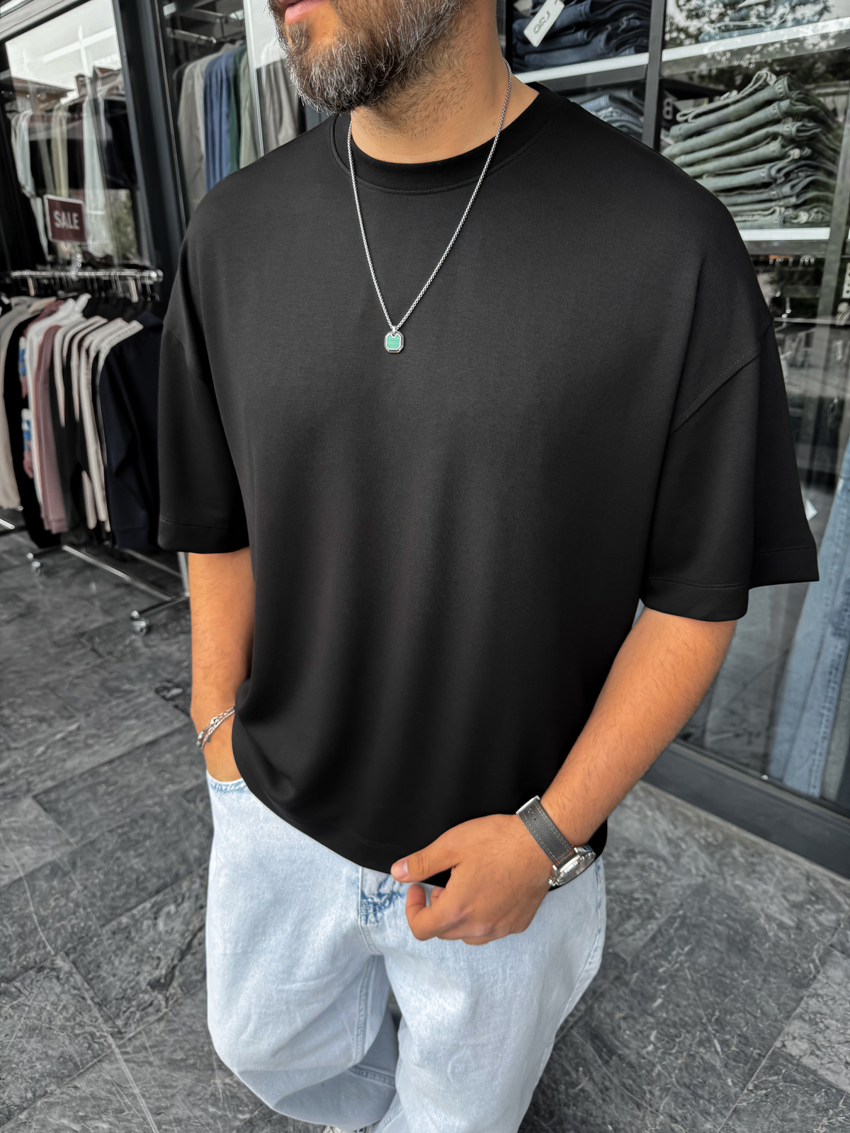 Siyah Basic Modal Kumaş Oversize T-Shirt BY-0002