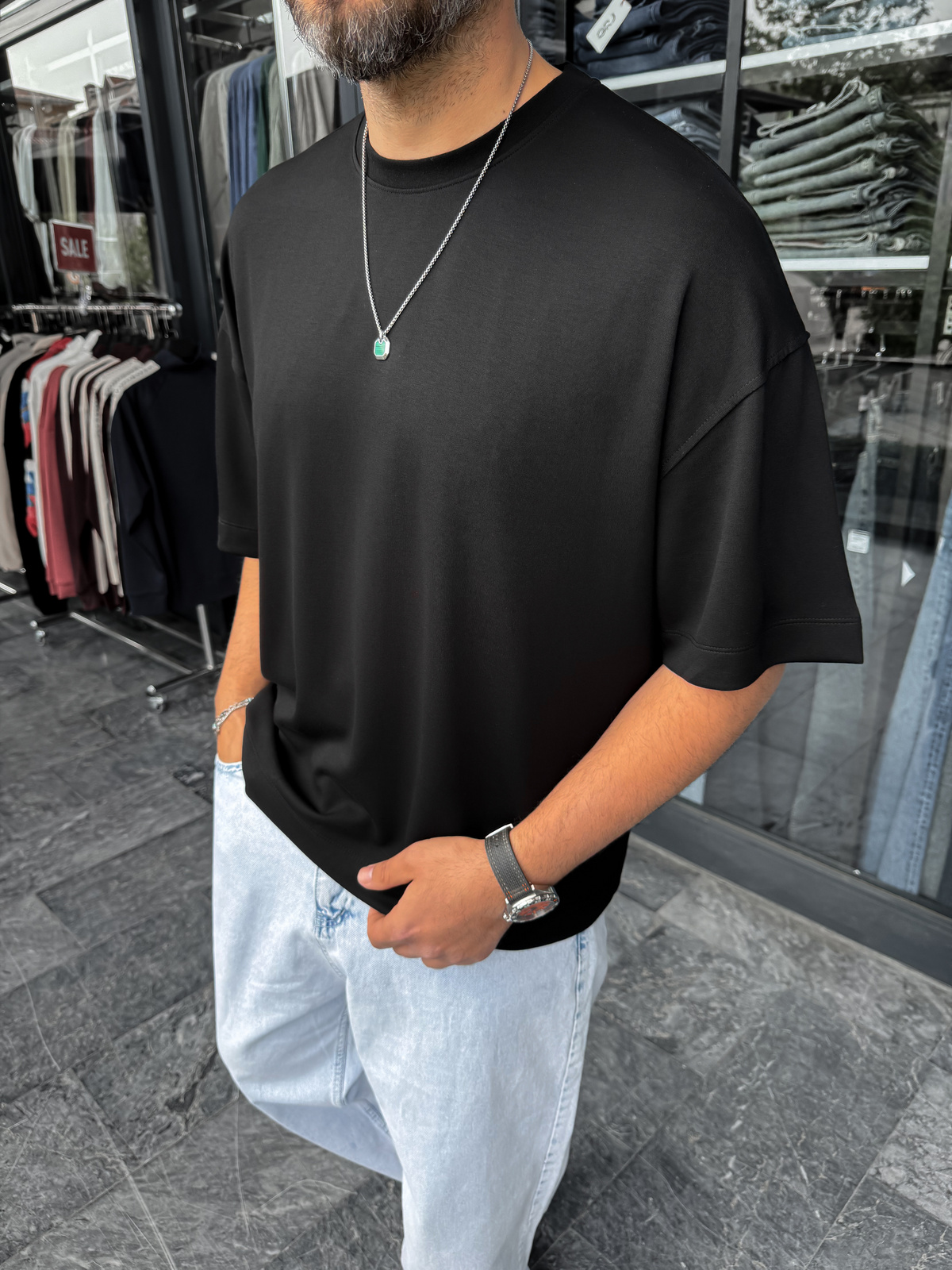 Siyah Basic Modal Kumaş Oversize T-Shirt BY-0002