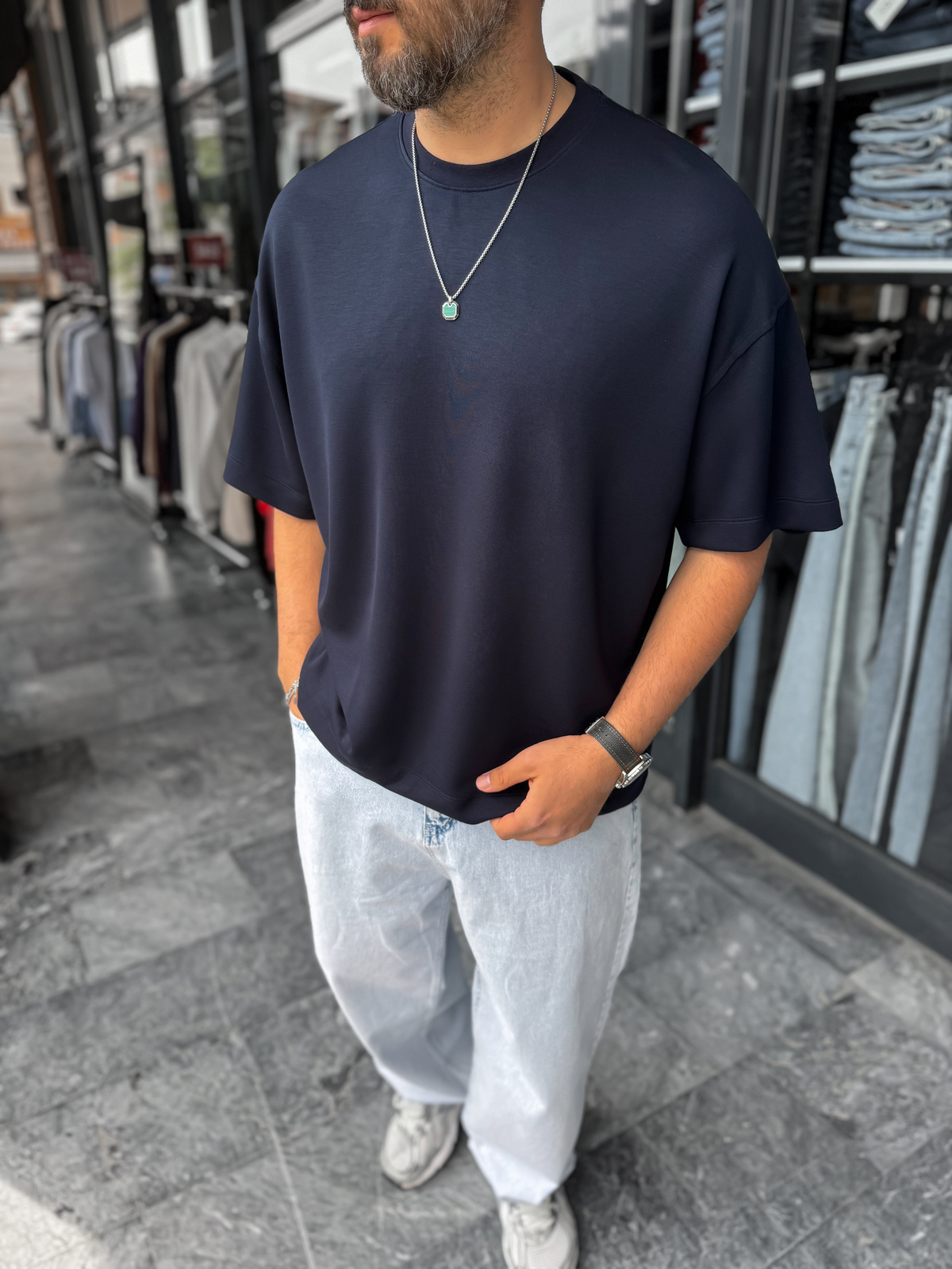 Lacivert Basic Modal Kumaş Oversize T-Shirt BY-0002