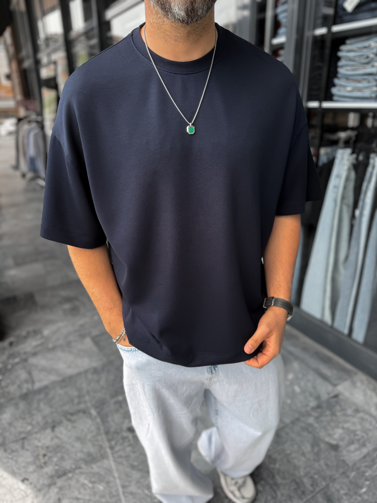 Lacivert Basic Modal Kumaş Oversize T-Shirt BY-0002