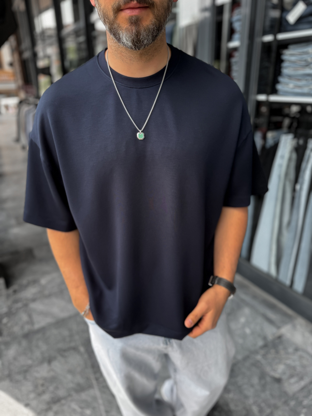 Lacivert Basic Modal Kumaş Oversize T-Shirt BY-0002