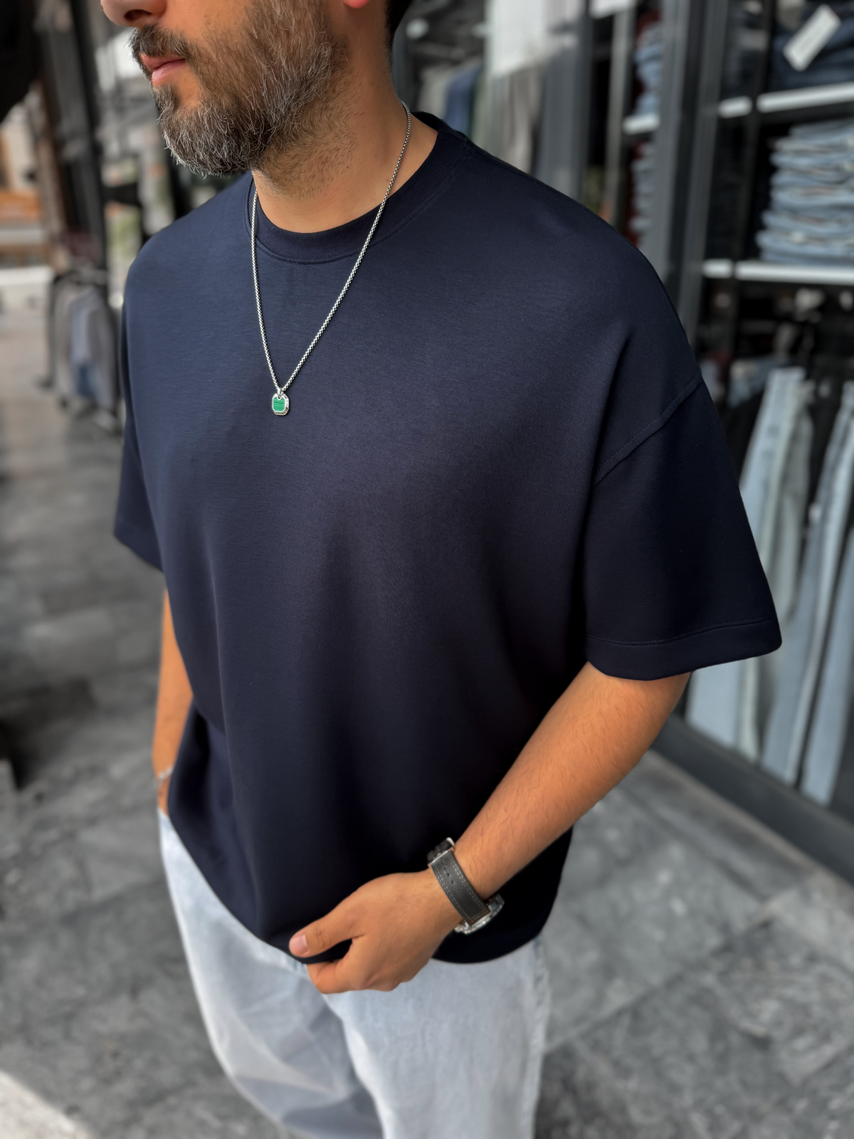 Lacivert Basic Modal Kumaş Oversize T-Shirt BY-0002