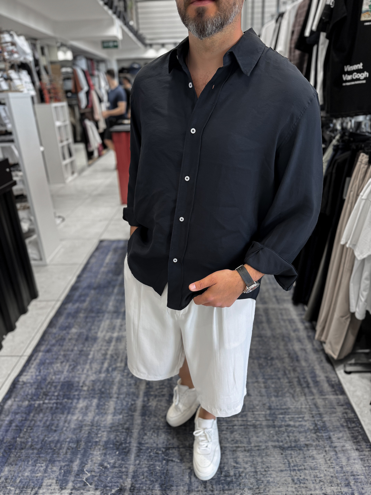 Siyah Basic Tensel Oversize Gömlek JJ-171
