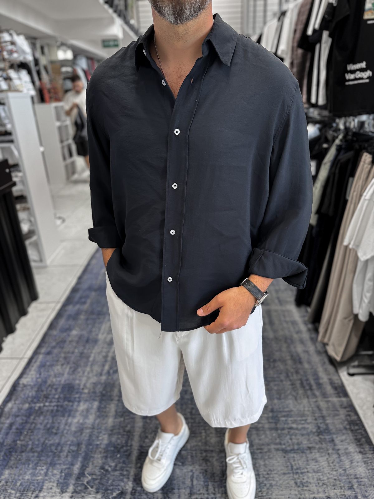 Siyah Basic Tensel Oversize Gömlek JJ-171