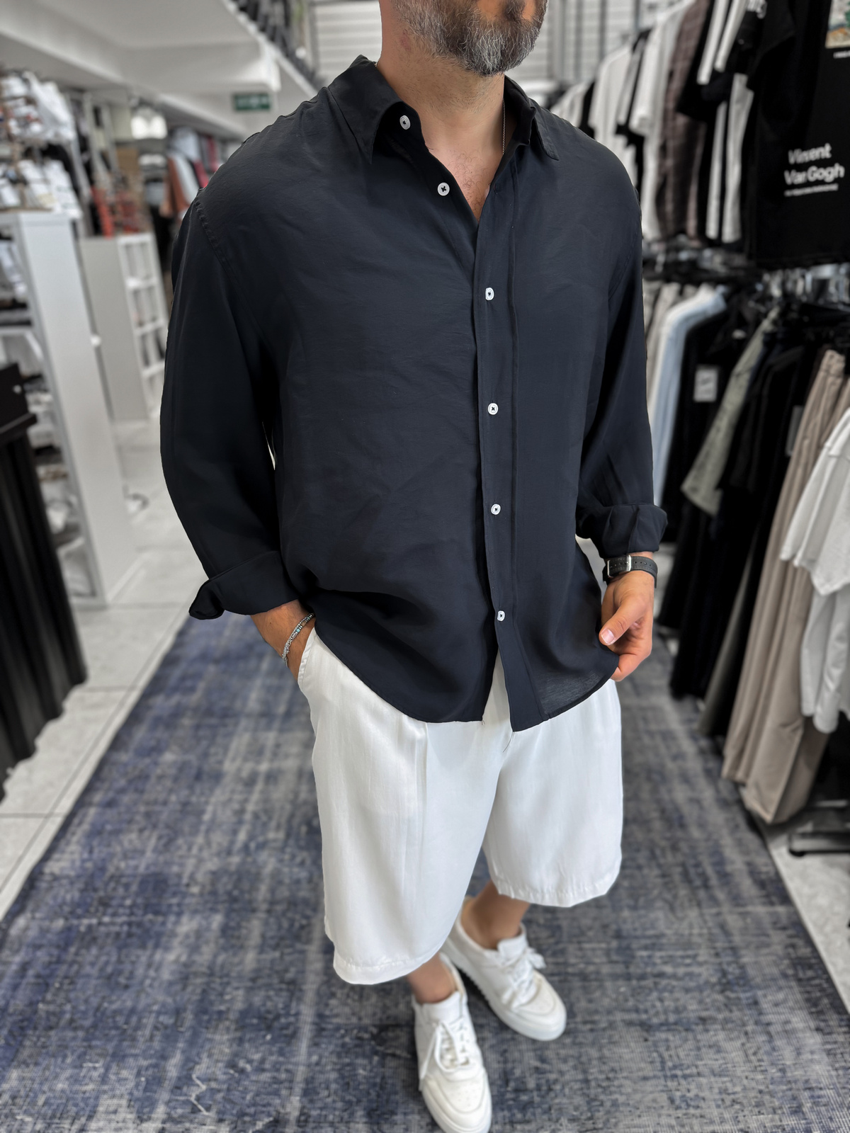 Siyah Basic Tensel Oversize Gömlek JJ-171
