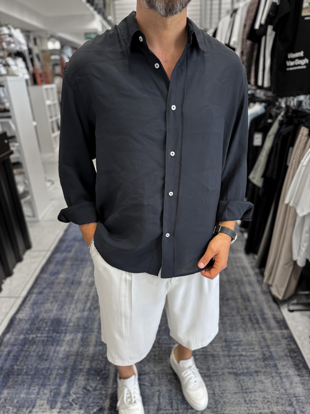 Siyah Basic Tensel Oversize Gömlek JJ-171