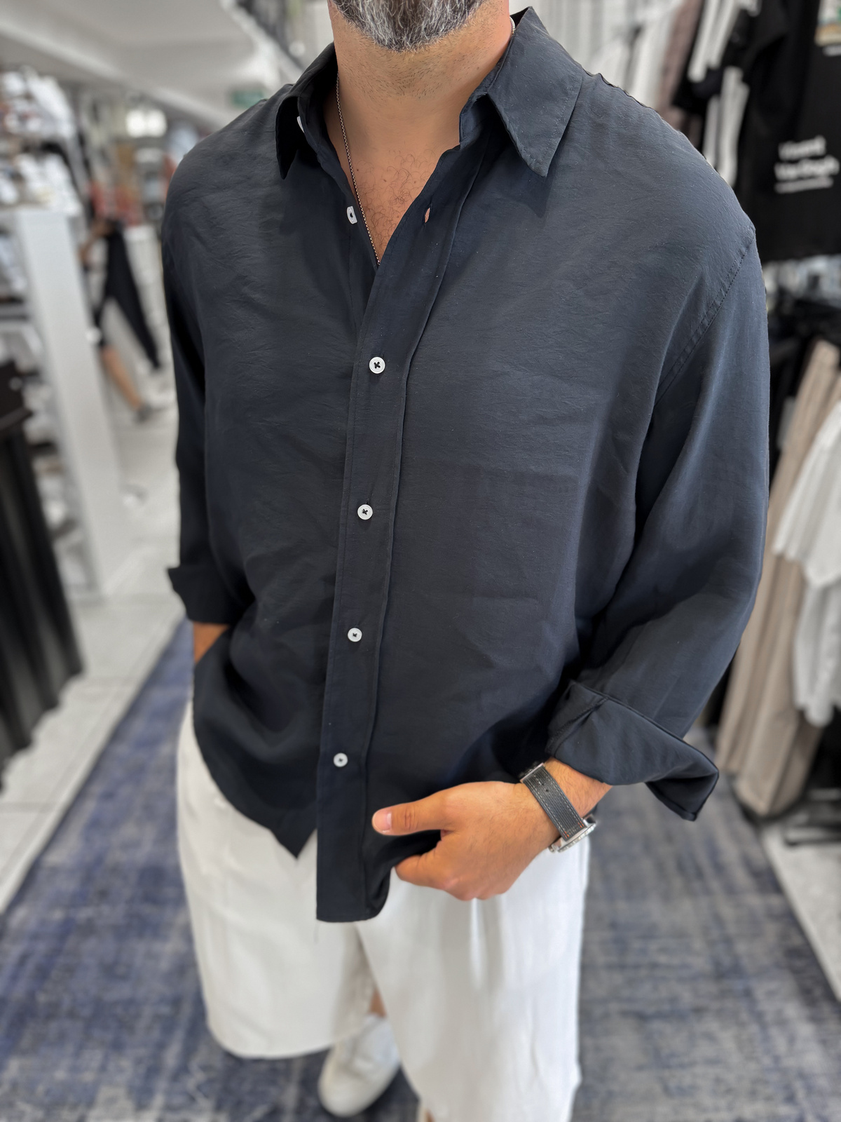 Siyah Basic Tensel Oversize Gömlek JJ-171