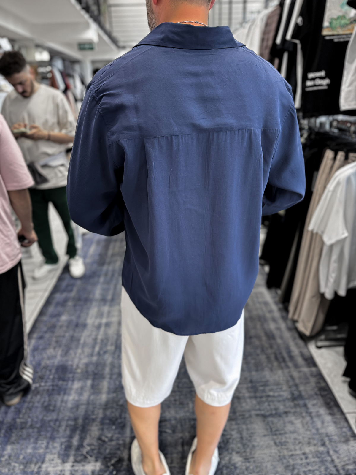 Lacivert Basic Tensel Oversize Gömlek JJ-171
