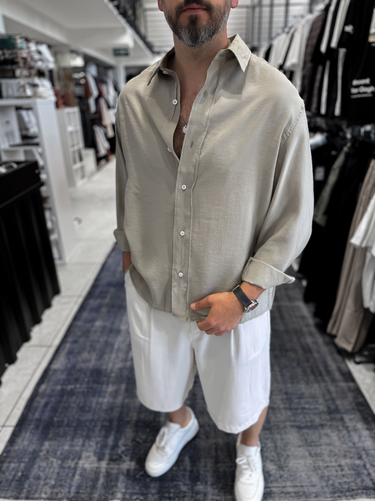 Açık Haki Basic Tensel Oversize Gömlek JJ-171
