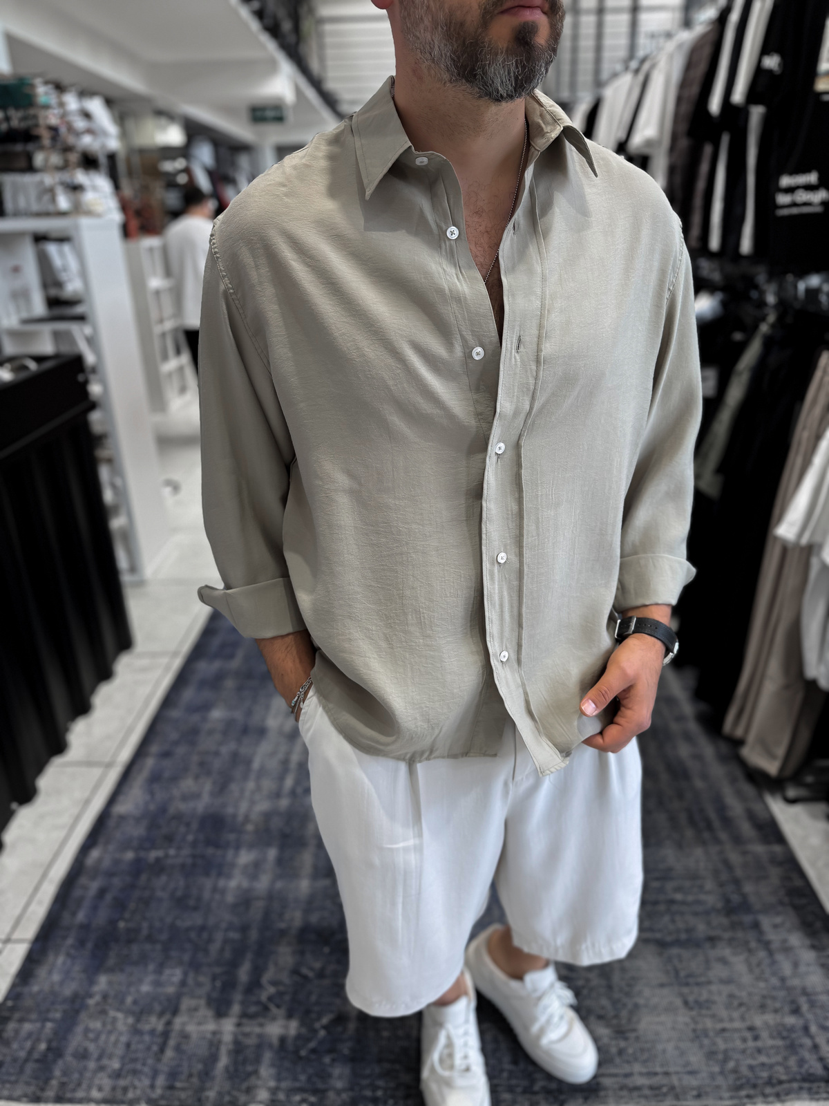 Açık Haki Basic Tensel Oversize Gömlek JJ-171