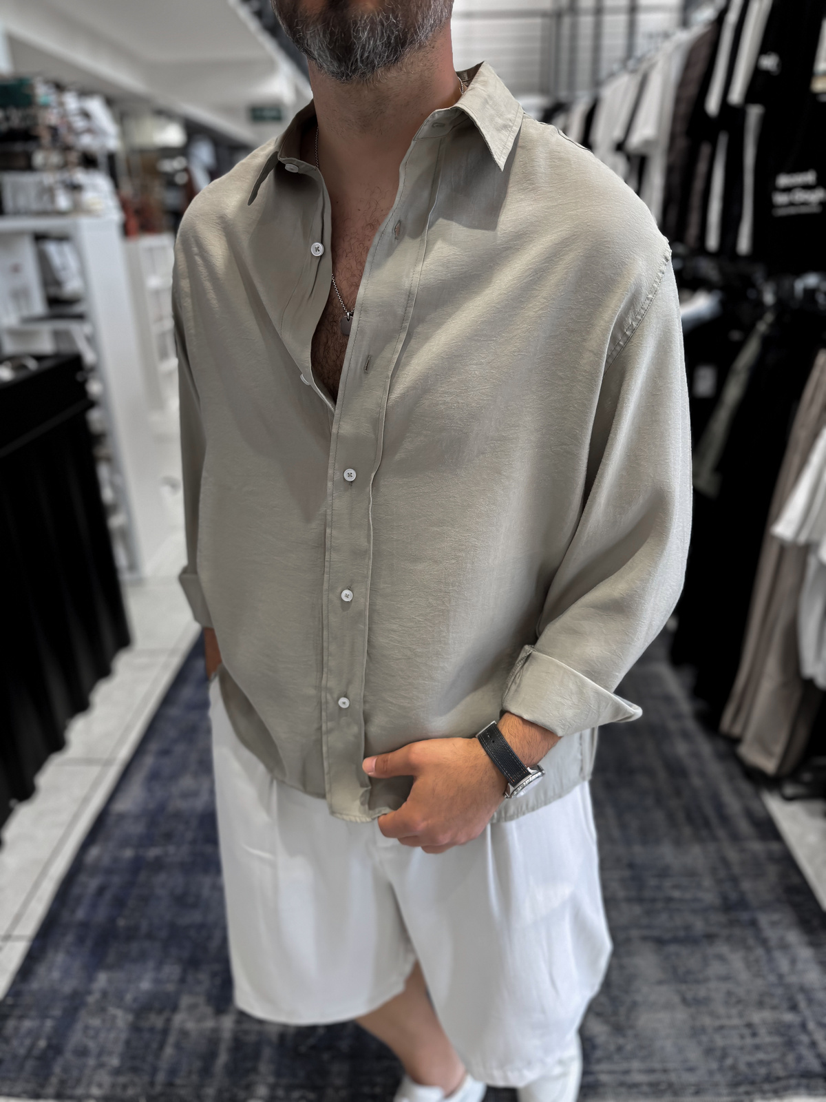 Açık Haki Basic Tensel Oversize Gömlek JJ-171