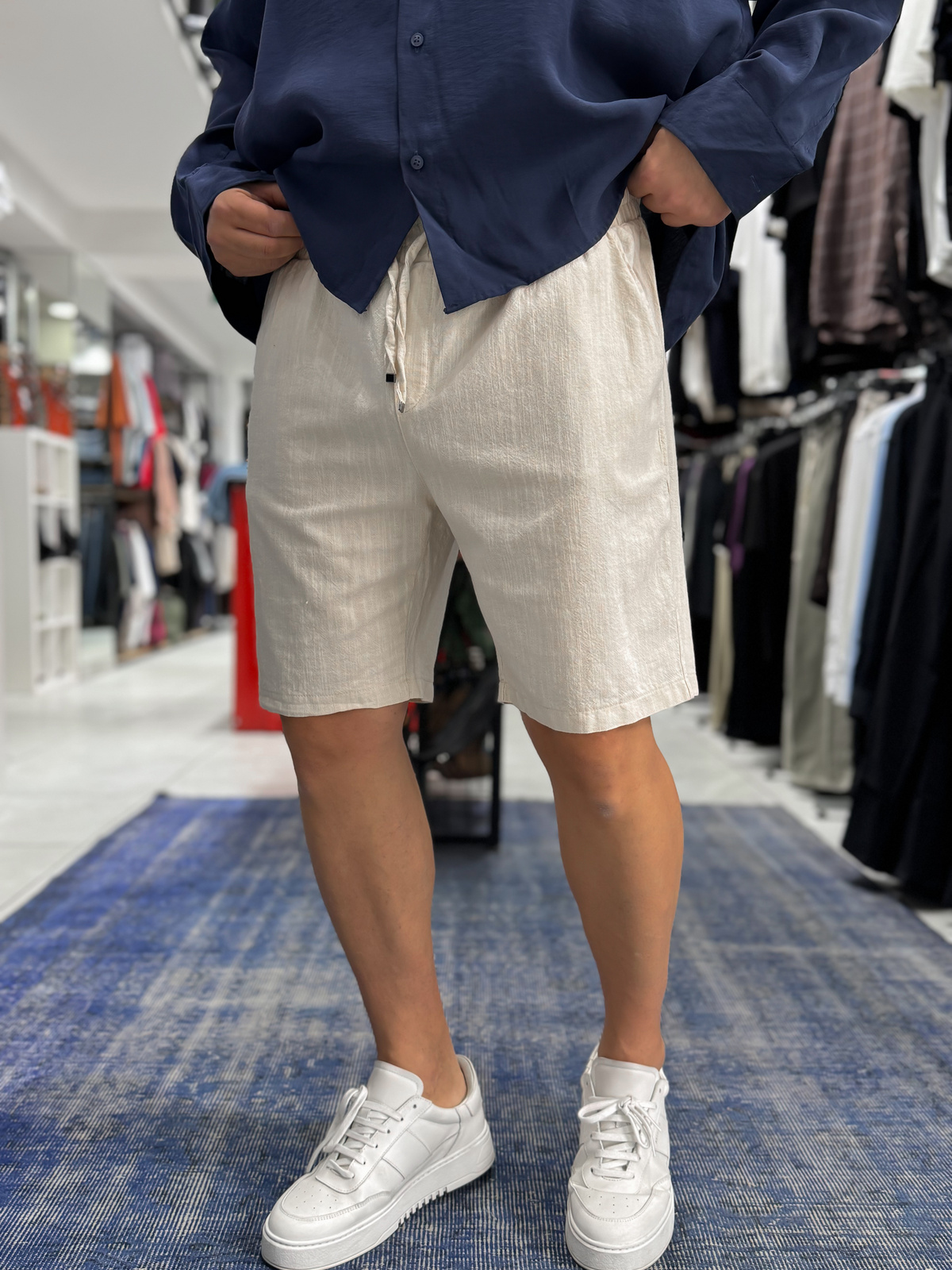 Bej Keten Dokulu Basic Şort LNS-3123