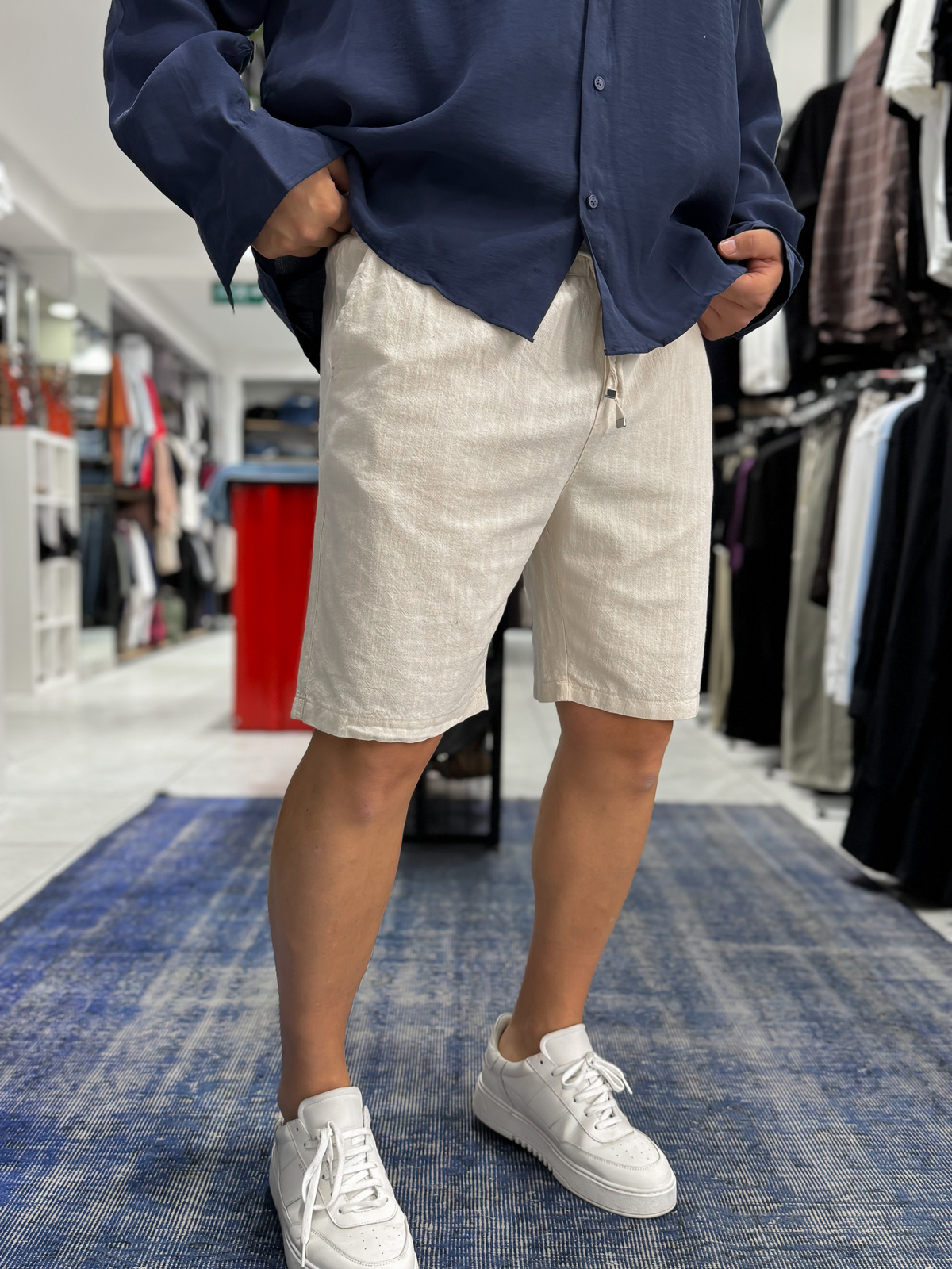 Bej Keten Dokulu Basic Şort LNS-3123