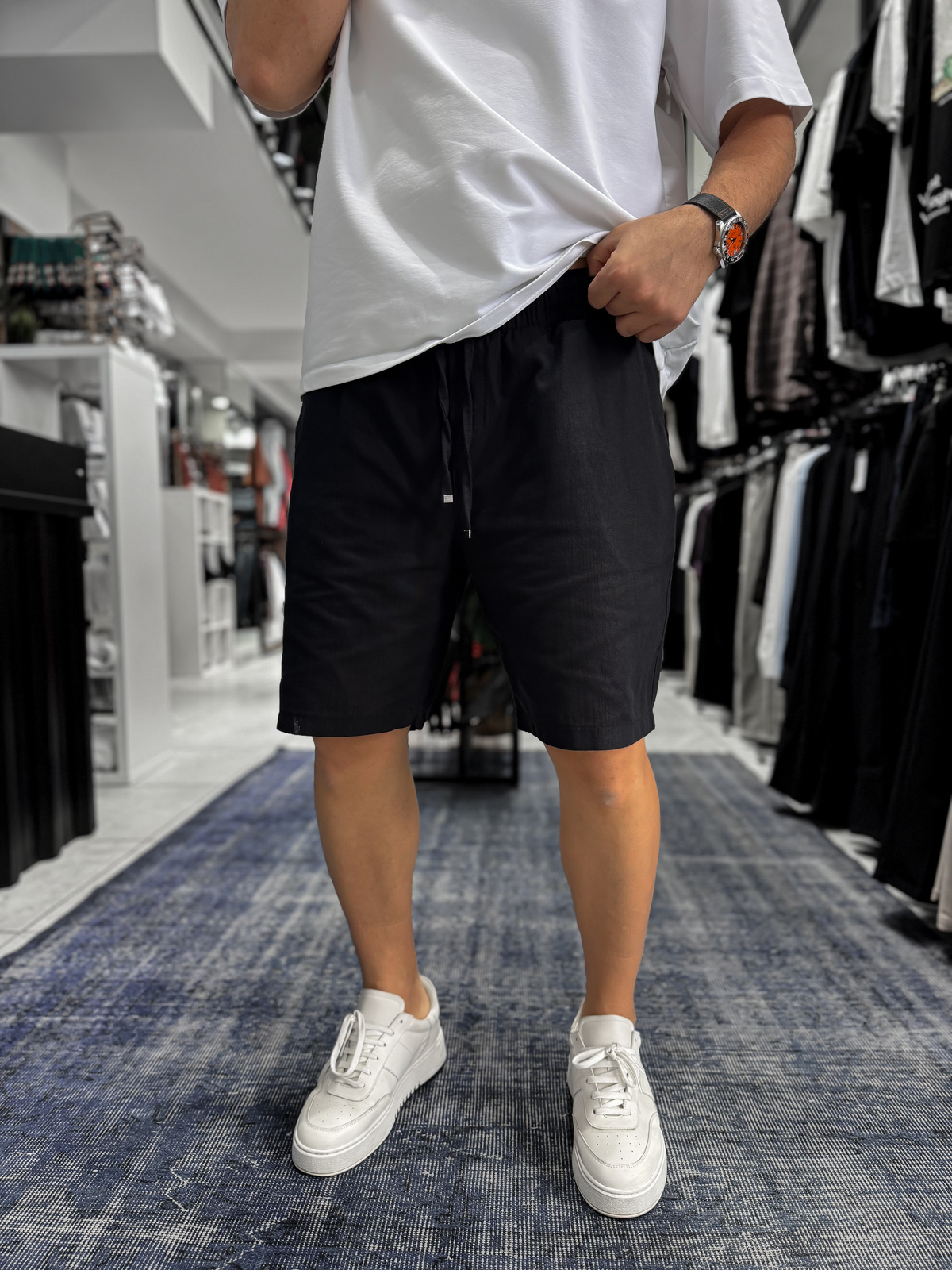 Siyah Keten Dokulu Basic Şort LNS-3123