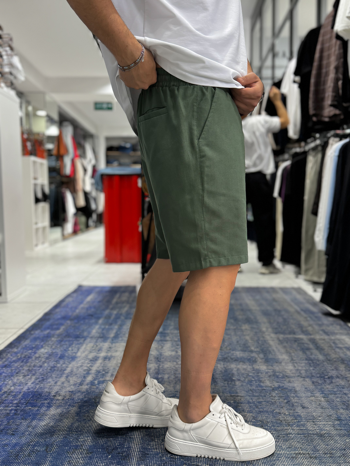 Yeşil Keten Dokulu Basic Şort LNS-3123