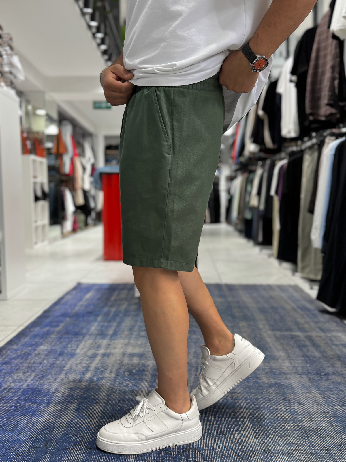 Yeşil Keten Dokulu Basic Şort LNS-3123