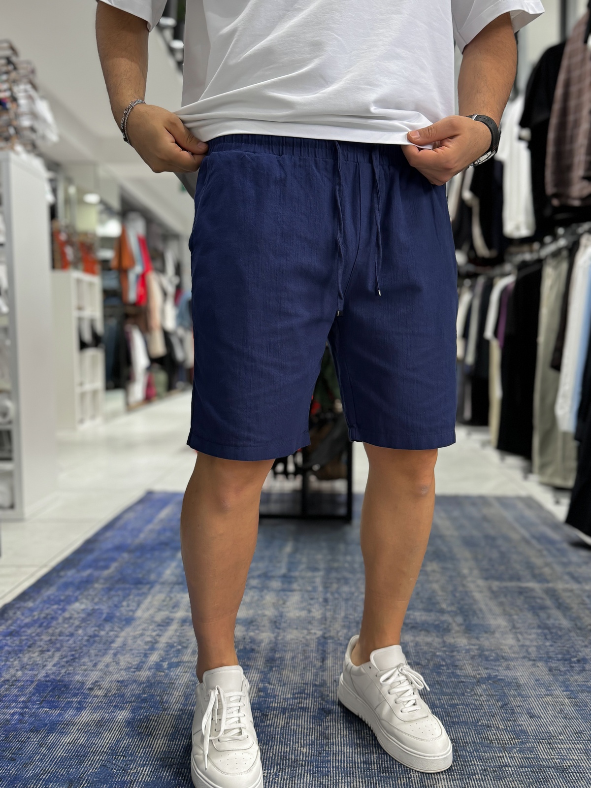 Lacivert Keten Dokulu Basic Şort LNS-3123